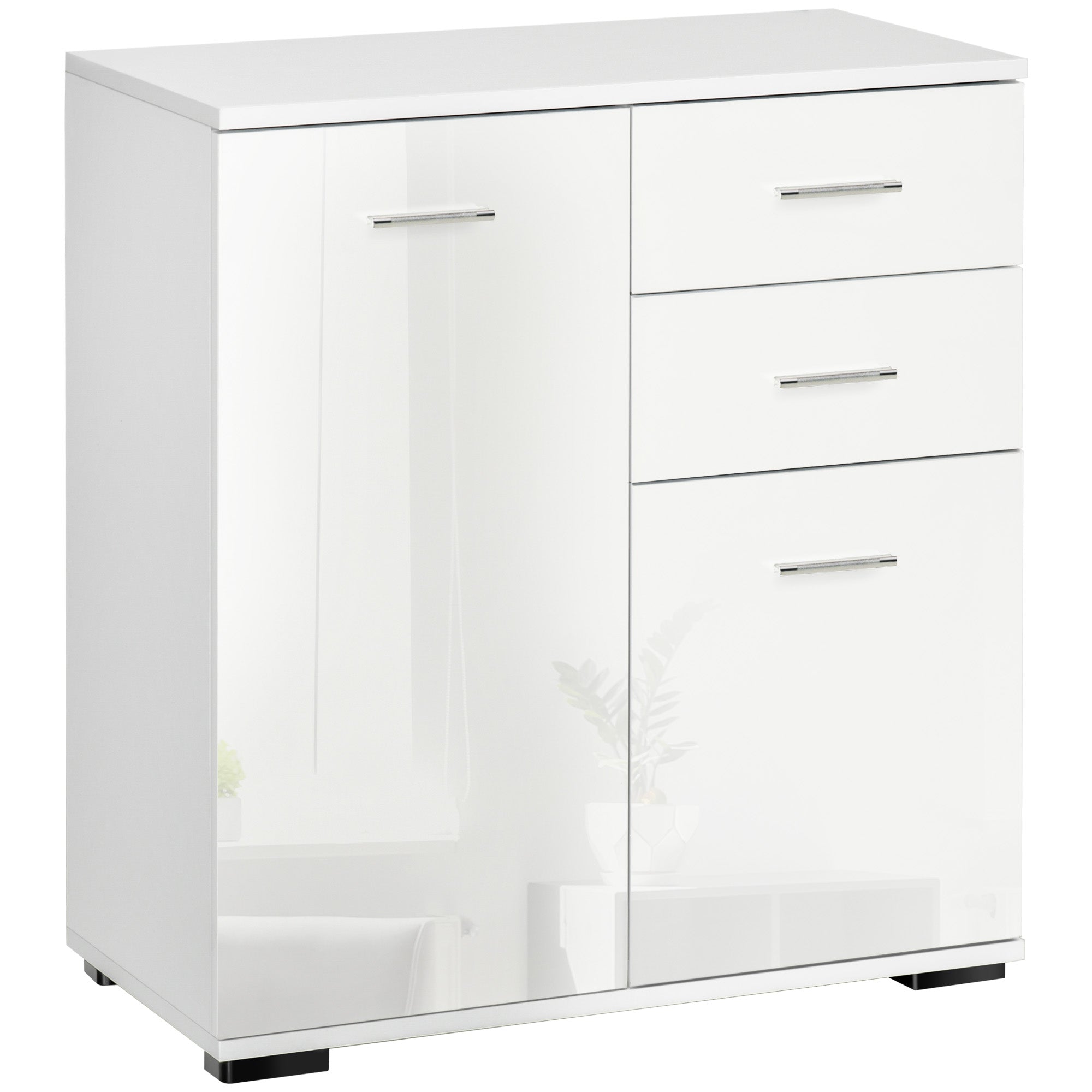 HOMCOM Modern High Gloss Sideboard Storage Cabinet Table Chest of Drawers for Bedroom Living Room Storage Furniture, White - North Peak Garden Furniture
