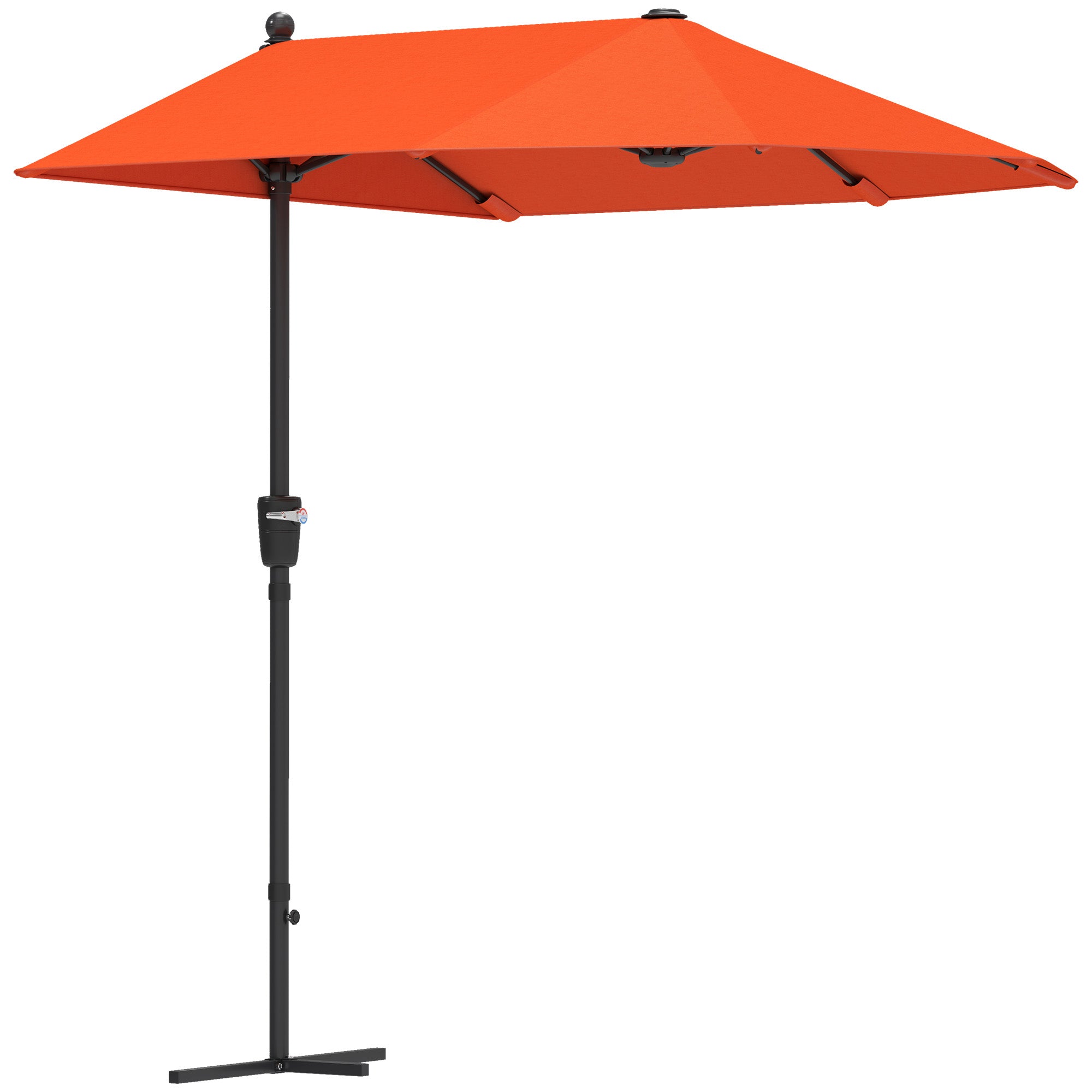 Outsunny 2m Half Parasol Market Umbrella Garden Balcony Parasol with Crank Handle, Cross Base, Double-Sided Canopy, Orange - North Peak Garden Furniture