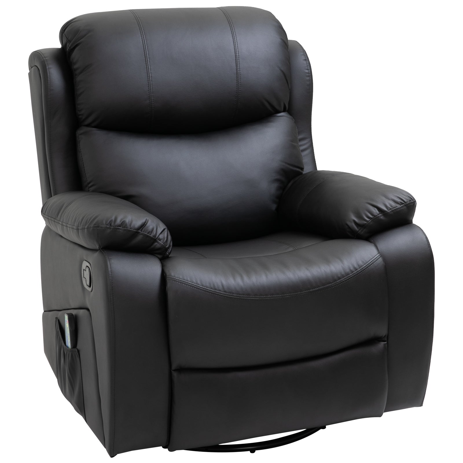 HOMCOM PU Leather Reclining Chair with 8 Massage Points and Heat, Manual Recliner with Swivel Base, Footrest and Remote, Black - North Peak Garden Furniture