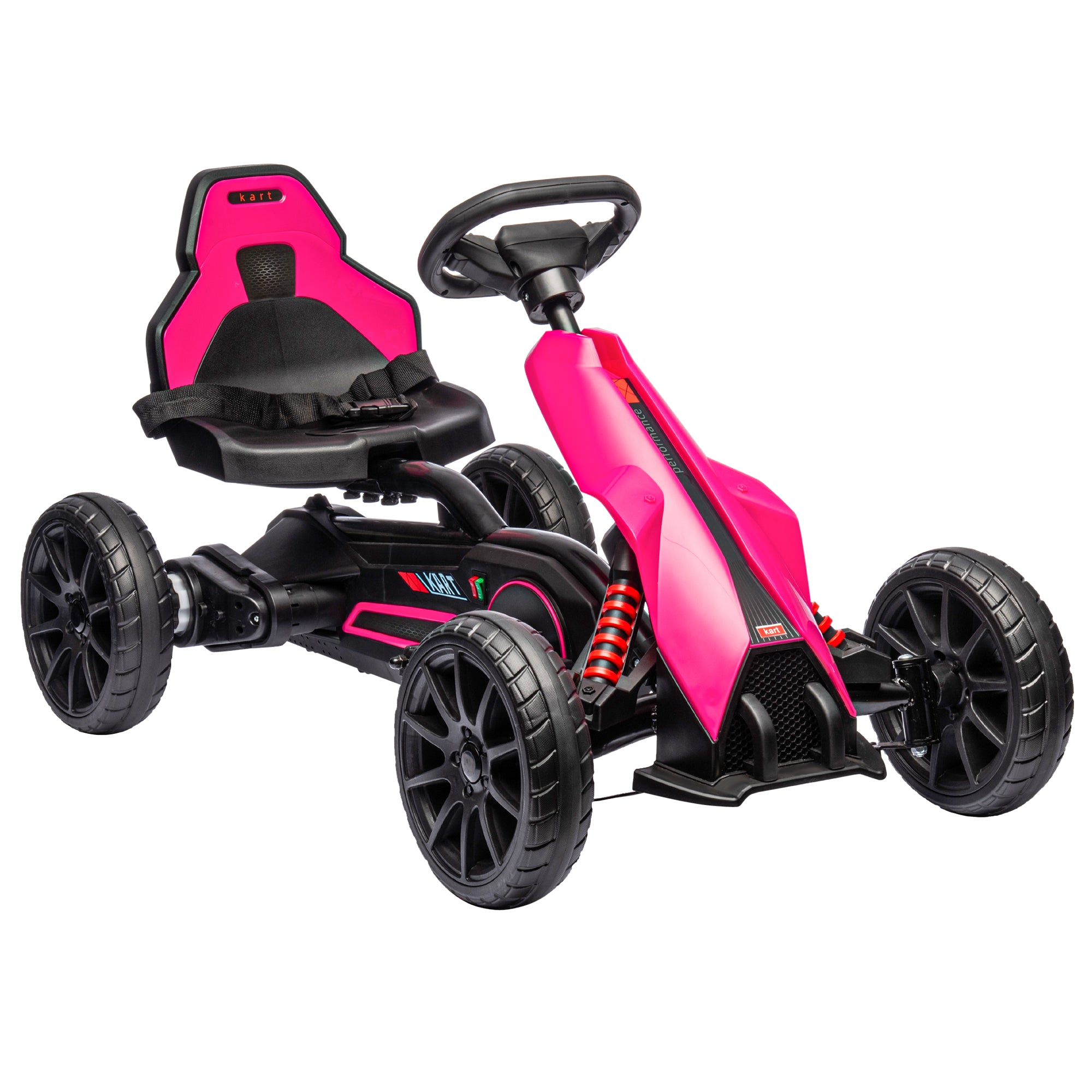 HOMCOM 12V Electric Go Kart for Kids, Ride-On Racing Go Kart with Forward Reversing, Rechargeable Battery, 2 Speeds, for Boys Girls Aged 3-8 Years Old - Pink - North Peak Garden Furniture