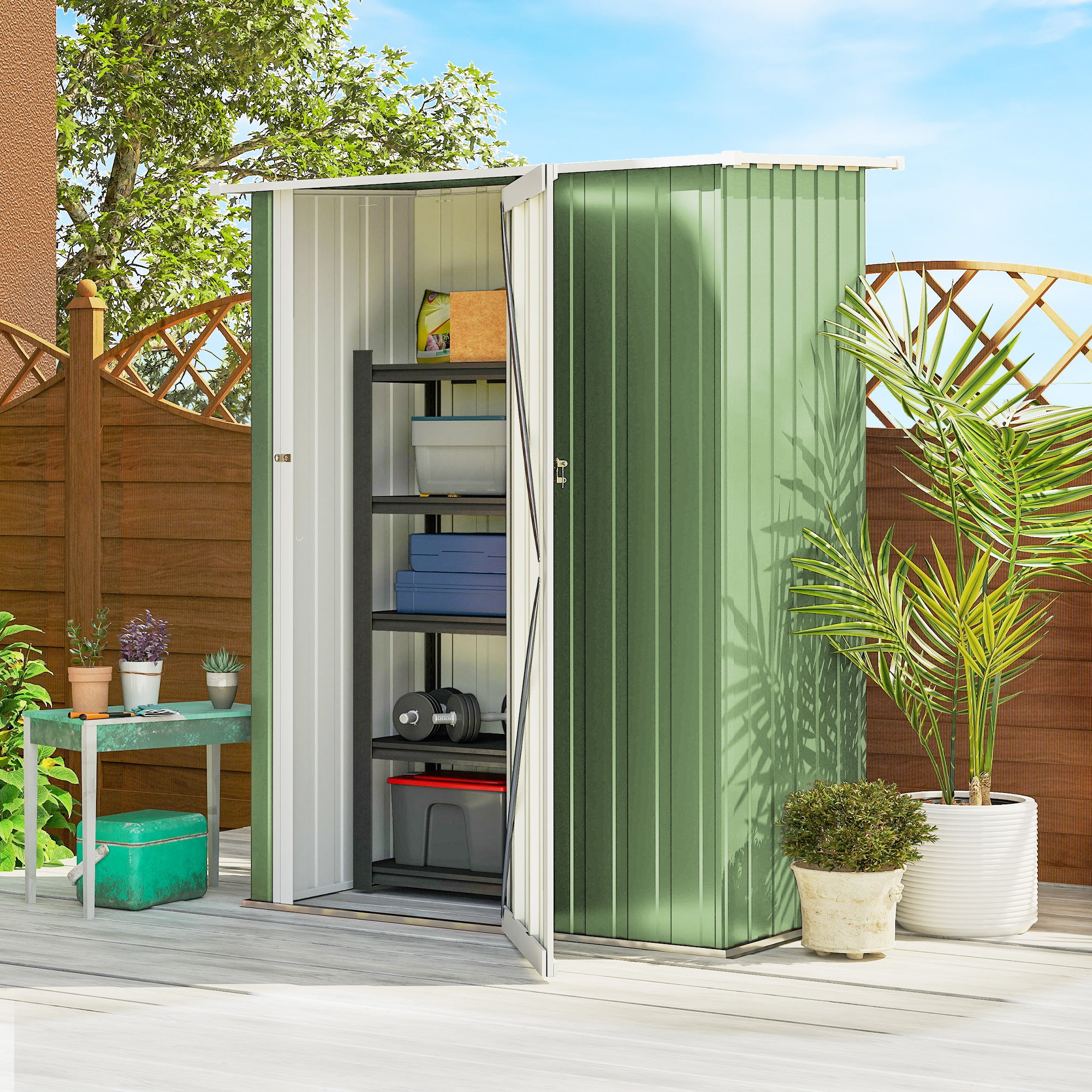 Outsunny 5ft x 3ft Garden Metal Storage Shed, Outdoor Tool Shed with Sloped Roof, Lockable Door for Tools, Equipment, Light Green