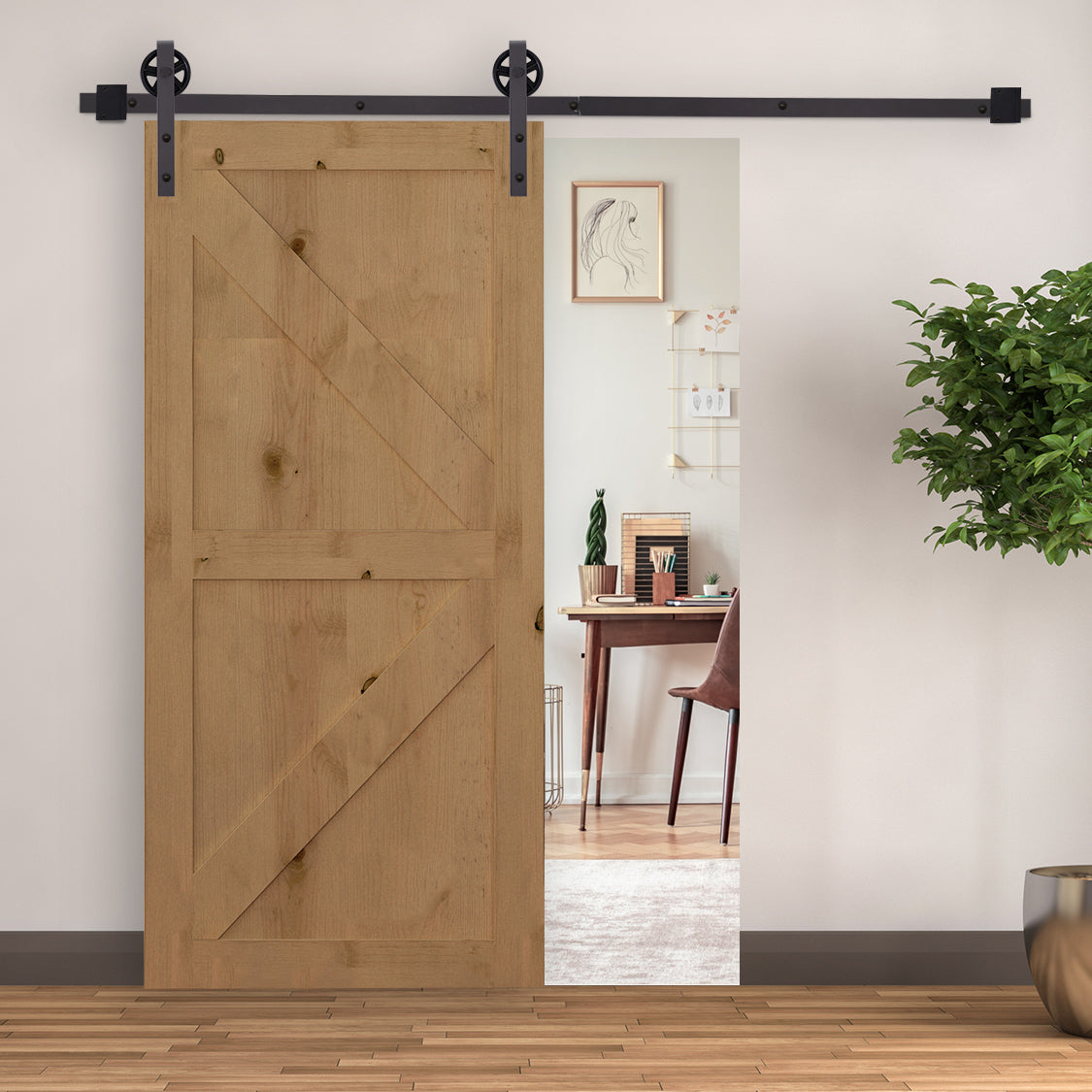 HOMCOM 6ft Modern Single Sliding Barn Door Track Kit Set Closet Hardware for Single Wooden Door - North Peak Garden Furniture