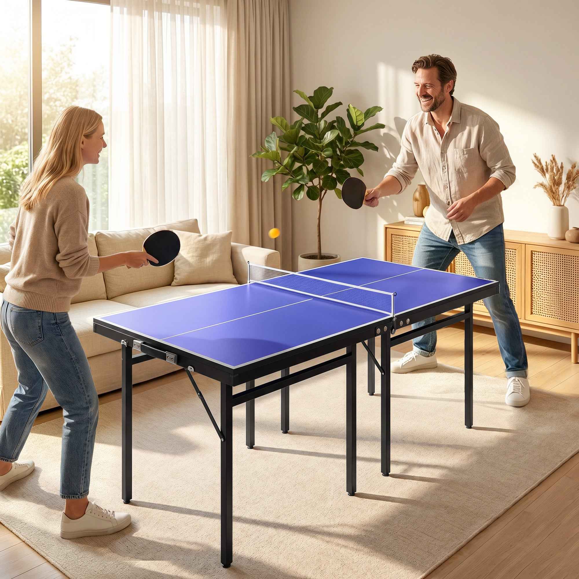 HOMCOM Folding 5ft Mini Compact Table Tennis Top Ping Pong Table Set Professional Net Games Sports Training Play Blue