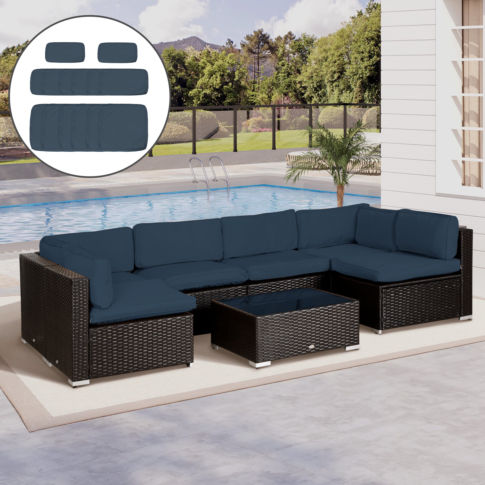 Outsunny Garden Rattan Sofa Cushion Polyester Cover Replacement Outdoor- No Cushion Included, Blue - North Peak Garden Furniture