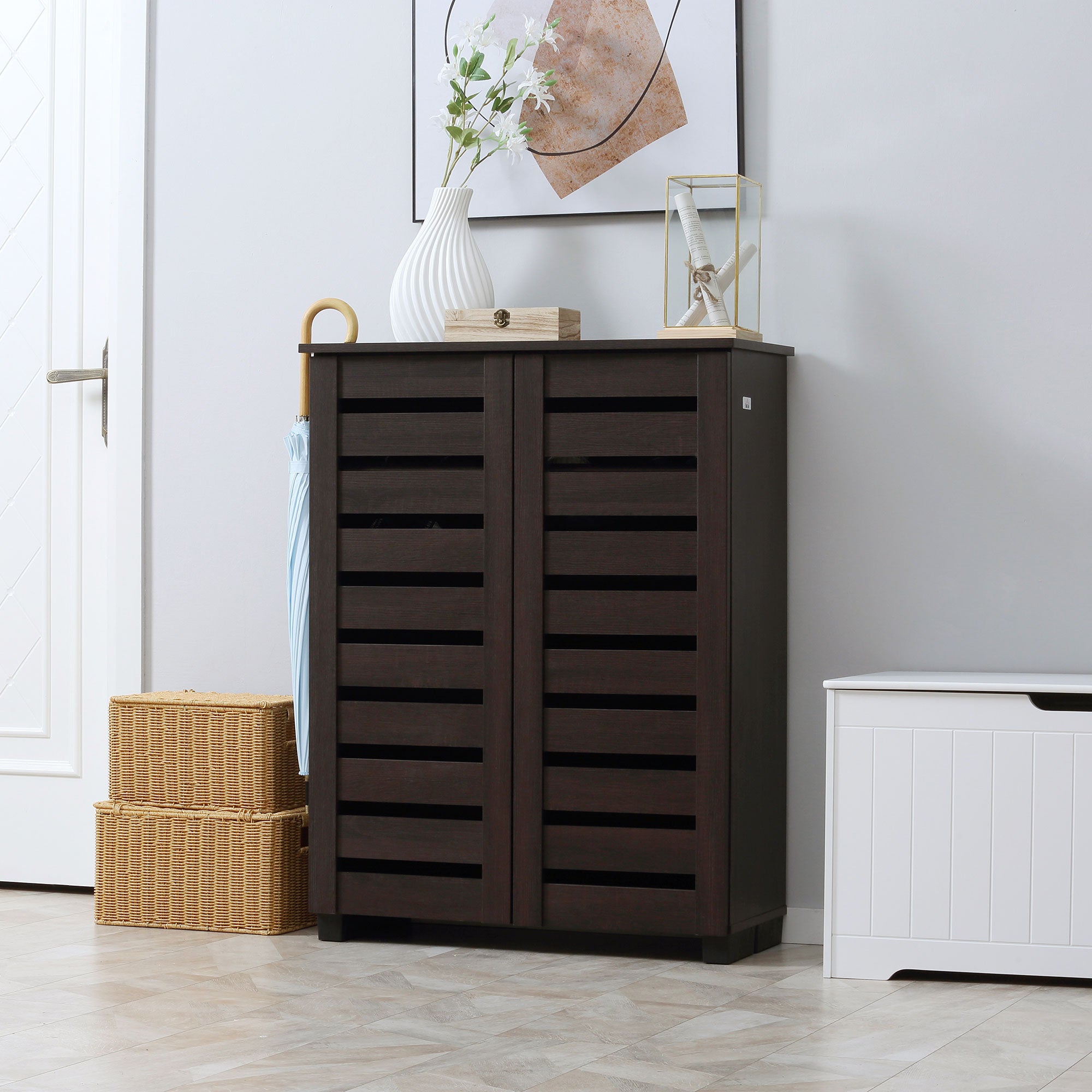 HOMCOM 15 Shoe Storage Cabinet - Wood-Effect - North Peak Garden Furniture