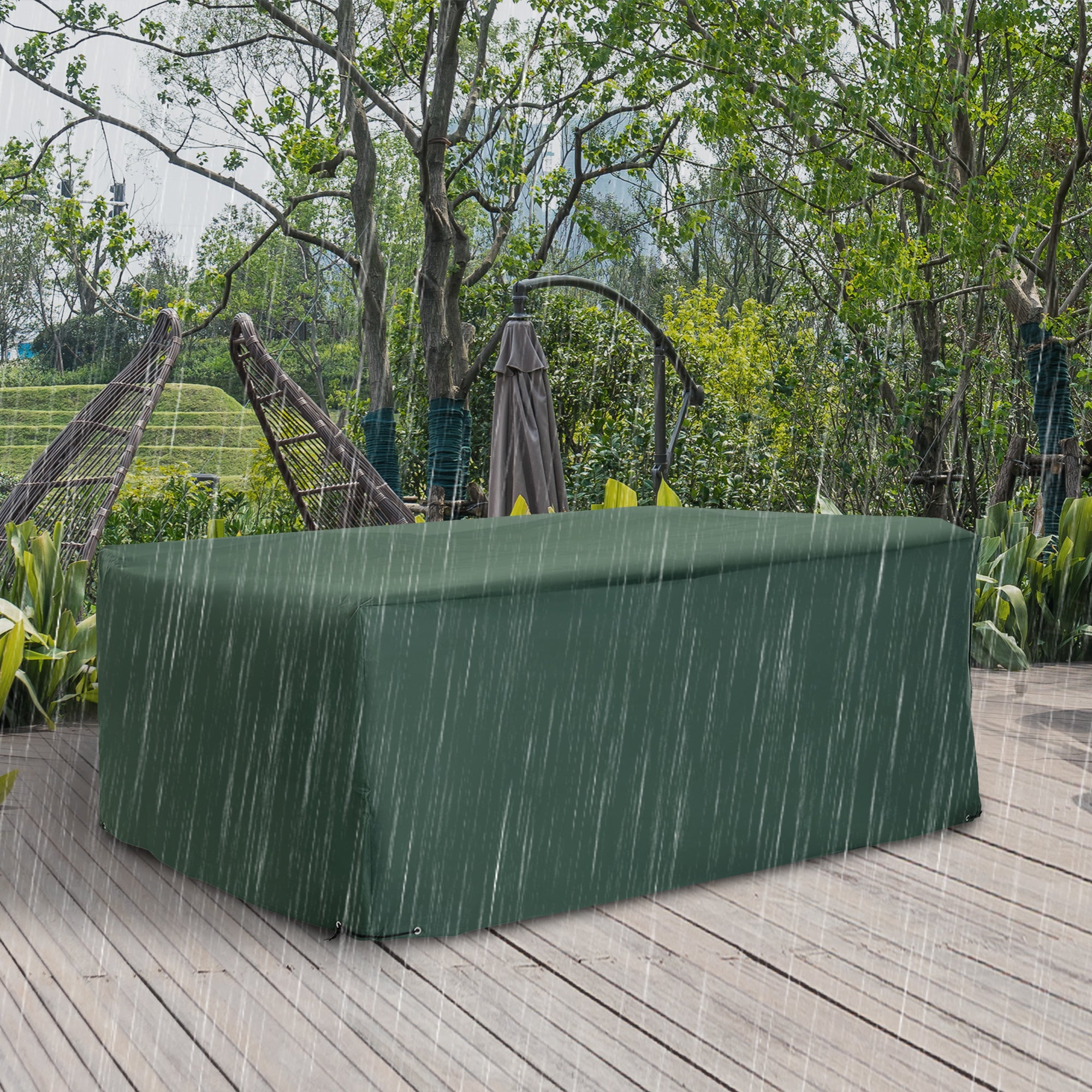 Outsunny Garden Furniture Cover, Oxford Fabric Outdoor Rectangular Rattan Furniture Cover with PE Coating, Waterproof, Windproof, Anti-UV, 222 x 155 x 67cm, Green - North Peak Garden Furniture
