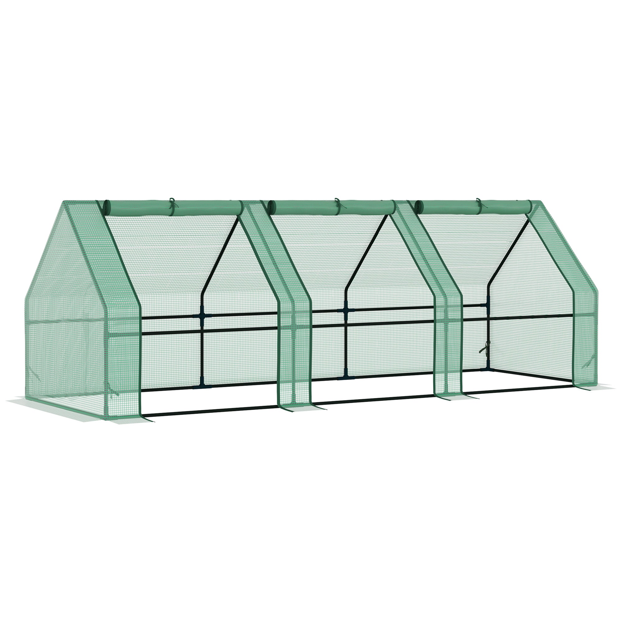 Outsunny Mini Small Greenhouse with Steel Frame & PE Cover & Zipped Window Poly tunnel Steeple for Plants Vegetables, 270 x 90 x 90 cm, Green - North Peak Garden Furniture