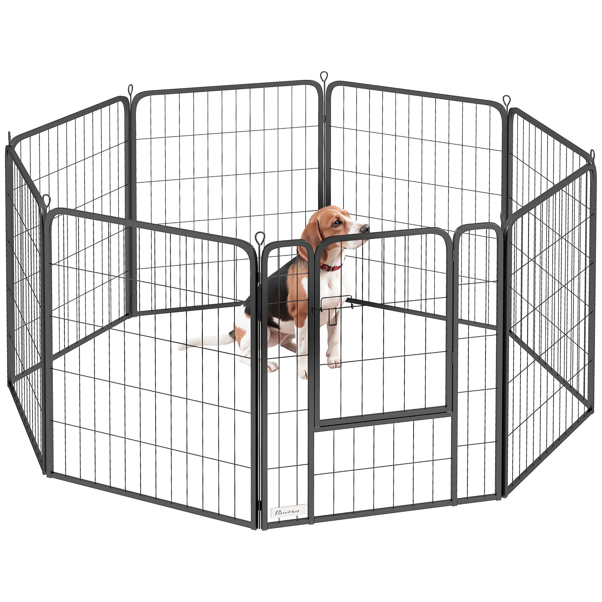 PawHut 8 Panels Heavy Duty Dog Playpen with Door Indoor Outdoor, for Medium Dogs, 80cm High - North Peak Garden Furniture