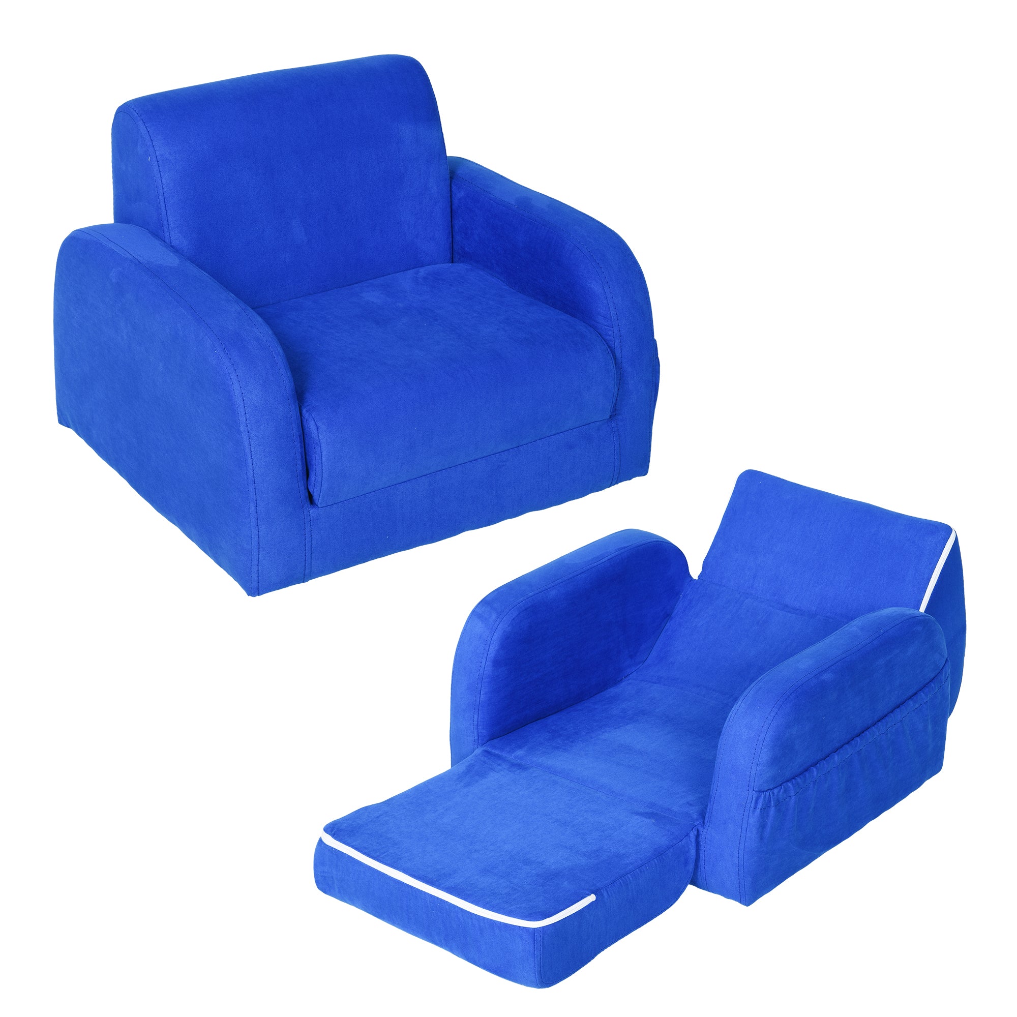HOMCOM 2 In 1 Kids Armchair Sofa Bed Fold Out Padded Wood Frame Bedroom Blue - North Peak Garden Furniture