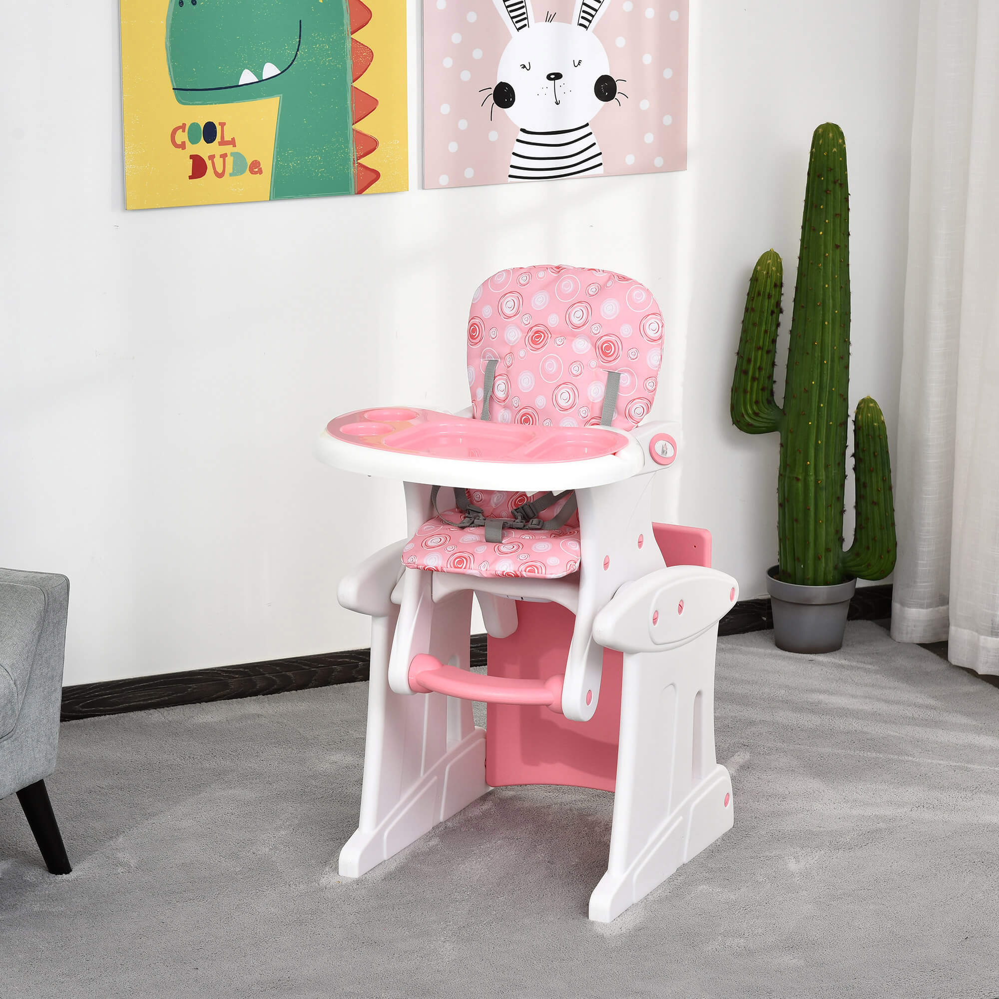 HOMCOM HDPE 3-in-1 Baby Booster High Chair Pink - North Peak Garden Furniture