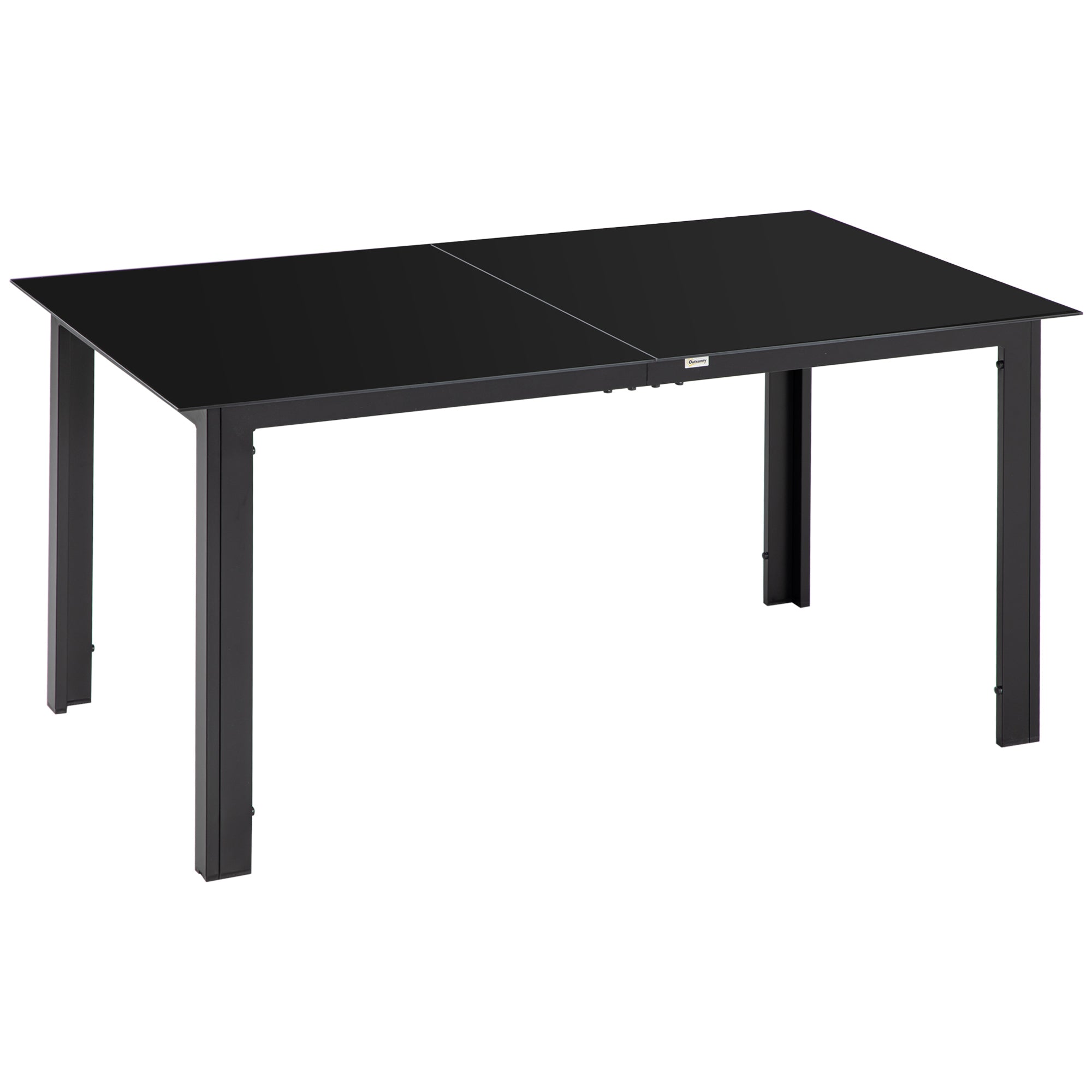 Outsunny Outdoor Dining Table for 6, Aluminium Rectangular Garden Table with Tempered Glass Tabletop for Yard, Patio, Black - North Peak Garden Furniture