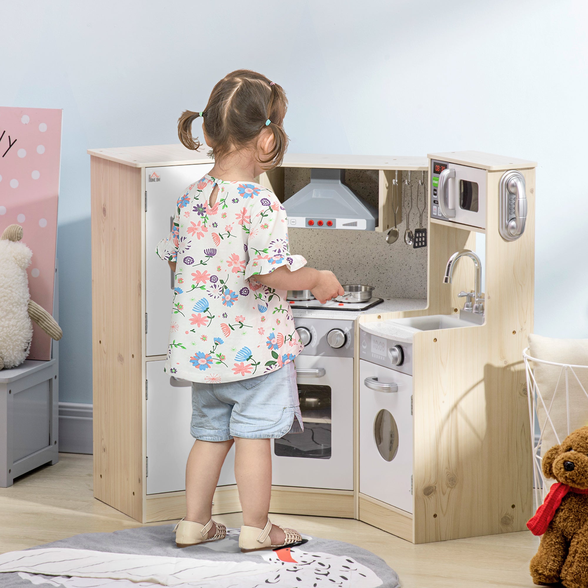 HOMCOM Kids Kitchen Playset, with Accessories, Storage Space - North Peak Garden Furniture
