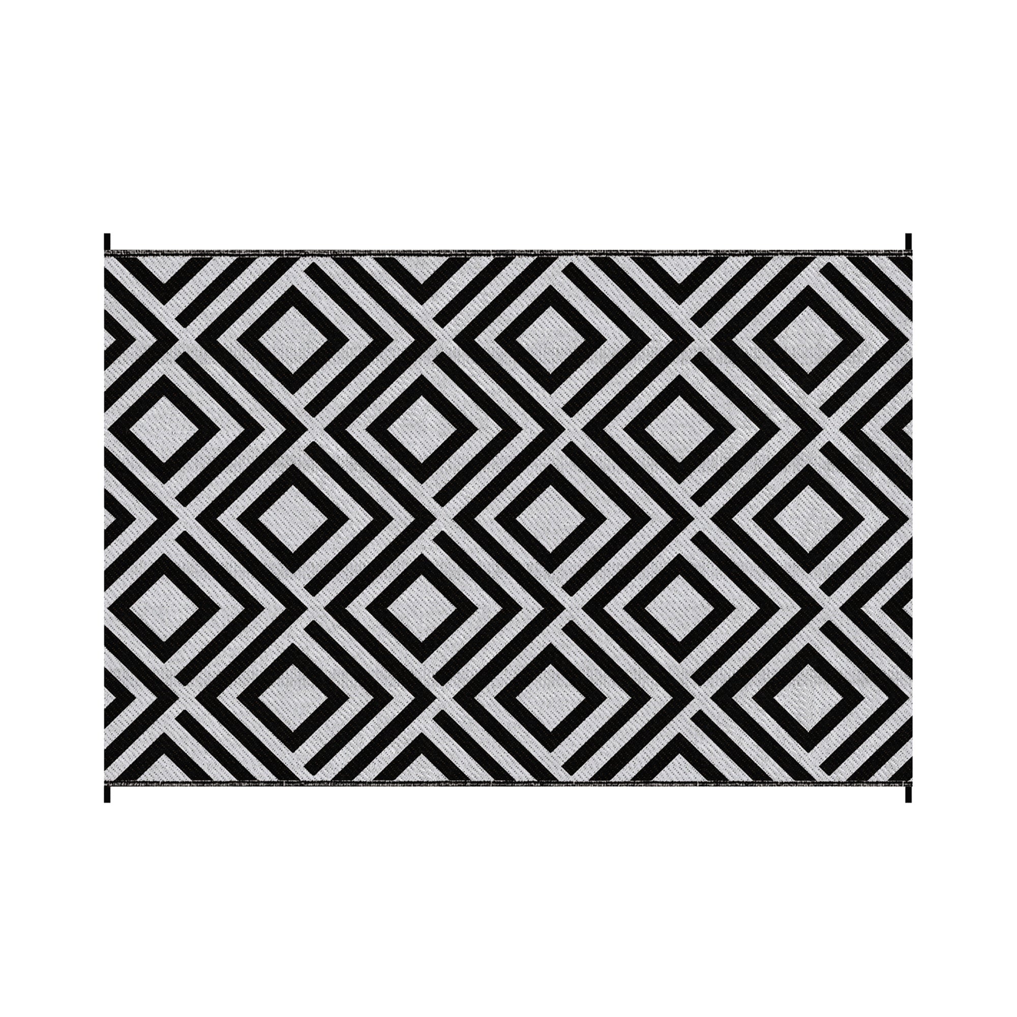 Outsunny Reversible Outdoor Rug, Plastic Straw Mat w/ Carry Bag Ground Stakes for Garden RV Picnic Beach Camping 182x274cm Black
