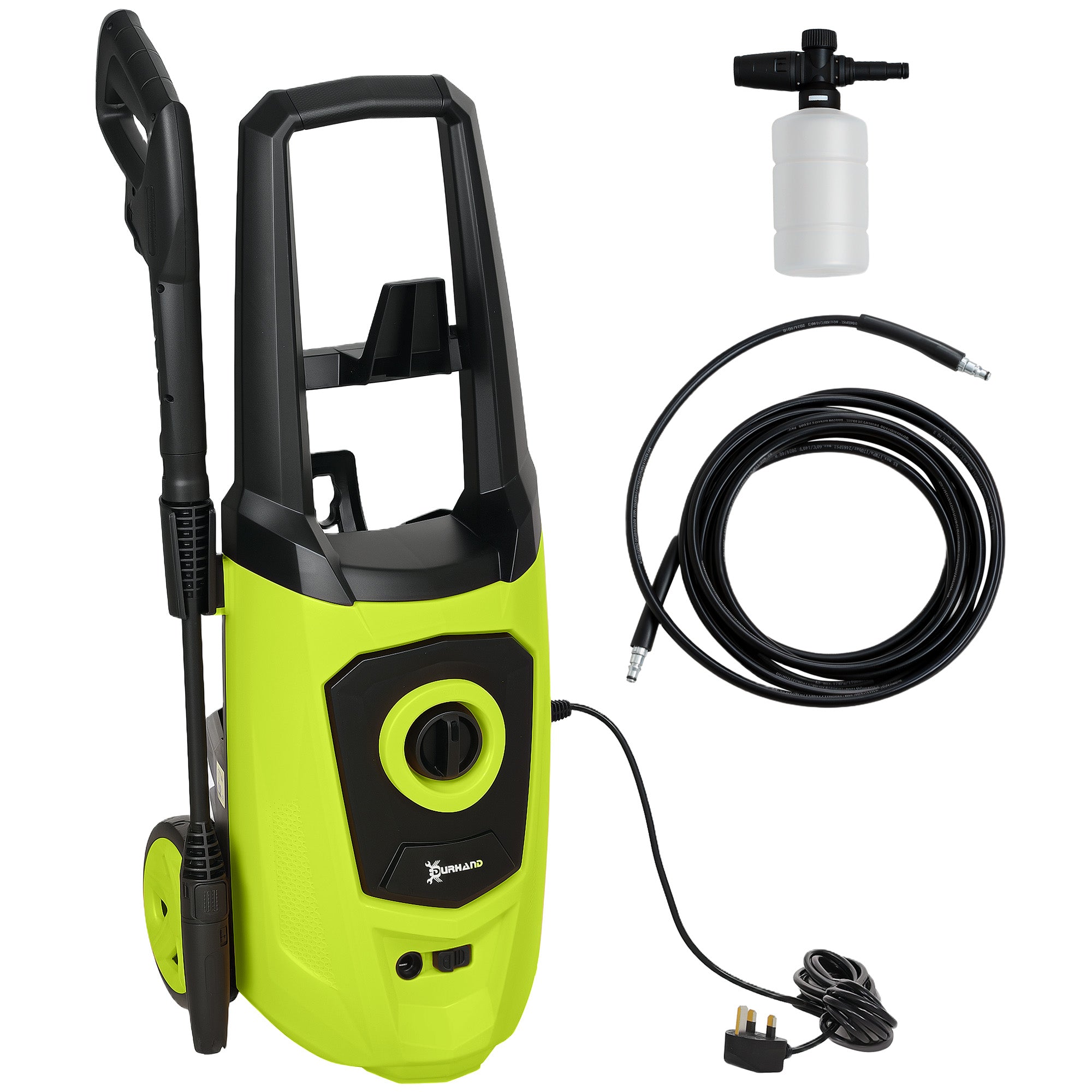 DURHAND 1800W High Pressure Washer, 150 Bar Pressure, 510 L/h Flow, High-Performance Portable Power Jet Wash Cleaner Green