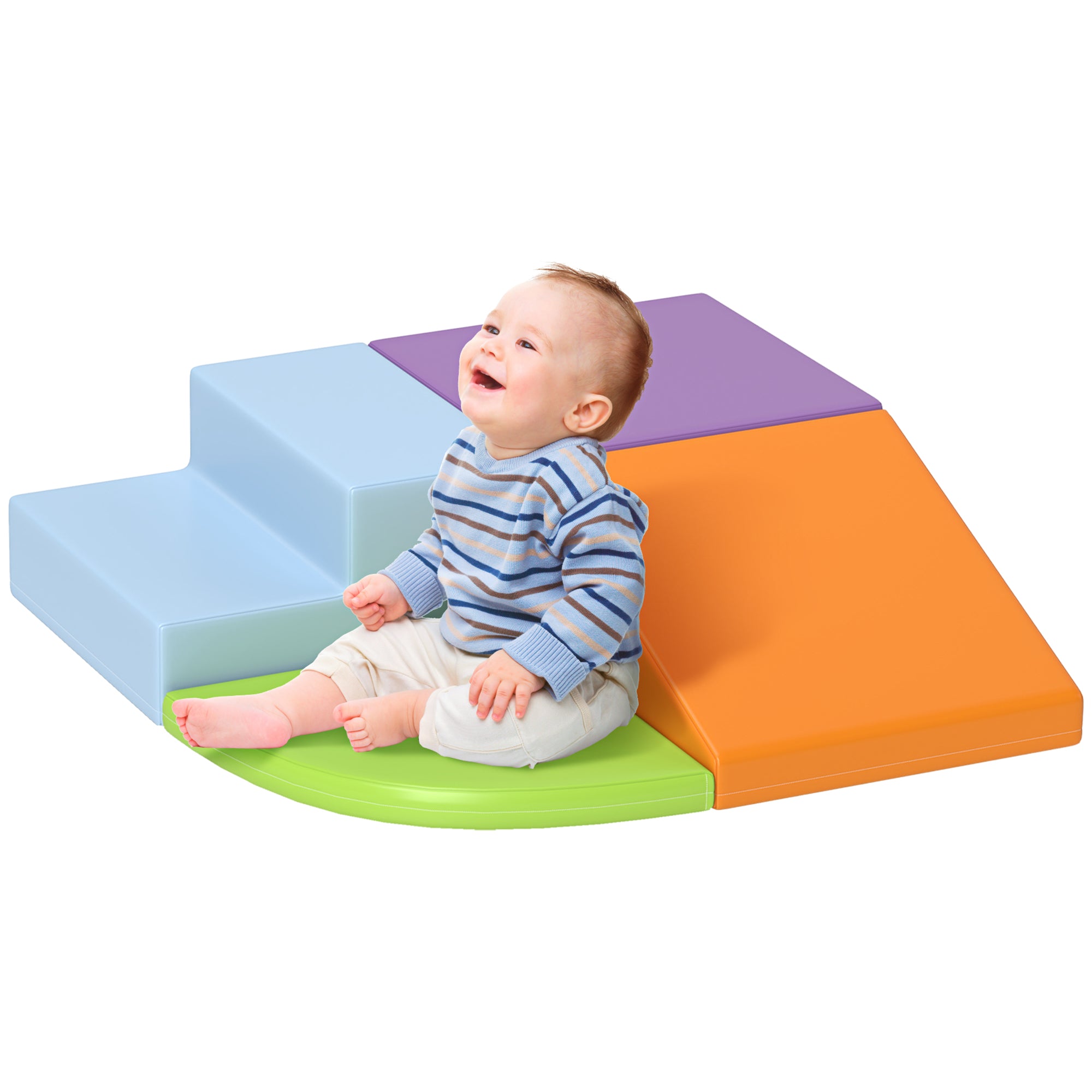 HOMCOM 4-piece Soft Play Set, Climb and Crawl Foam, Toddler Stairs and Ramp, Orange - North Peak Garden Furniture