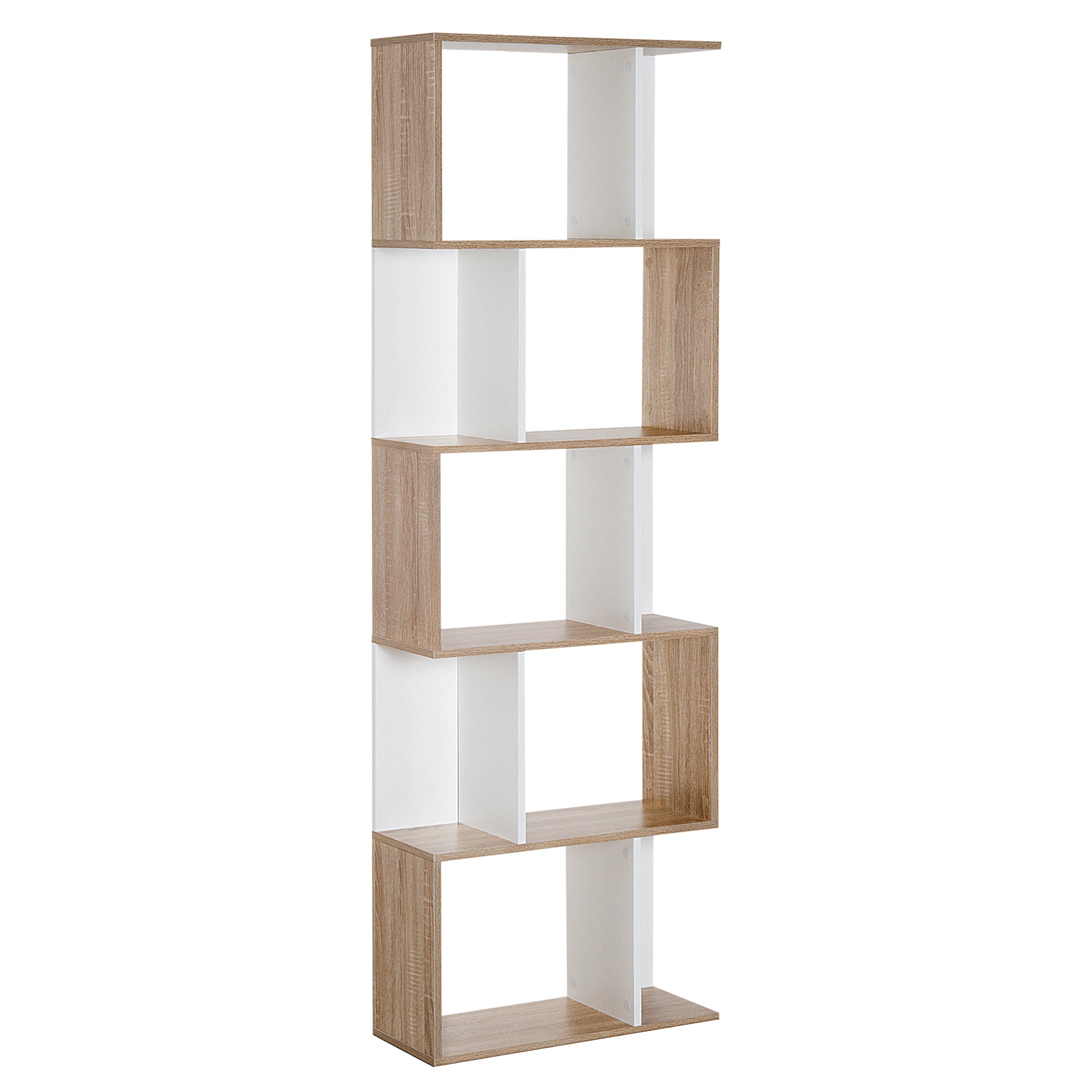 HOMCOM 5-tier Bookcase Storage Display Shelving S Shape design Unit Divider Natural - North Peak Garden Furniture
