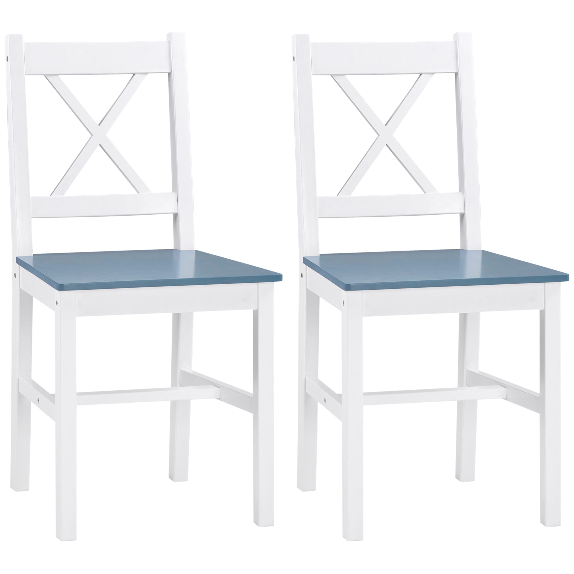 HOMCOM Dining Chairs Set of 2, Pine Wood Kitchen Chairs with Cross Back, Solid Structure for Living Room and Dining Room, White - North Peak Garden Furniture