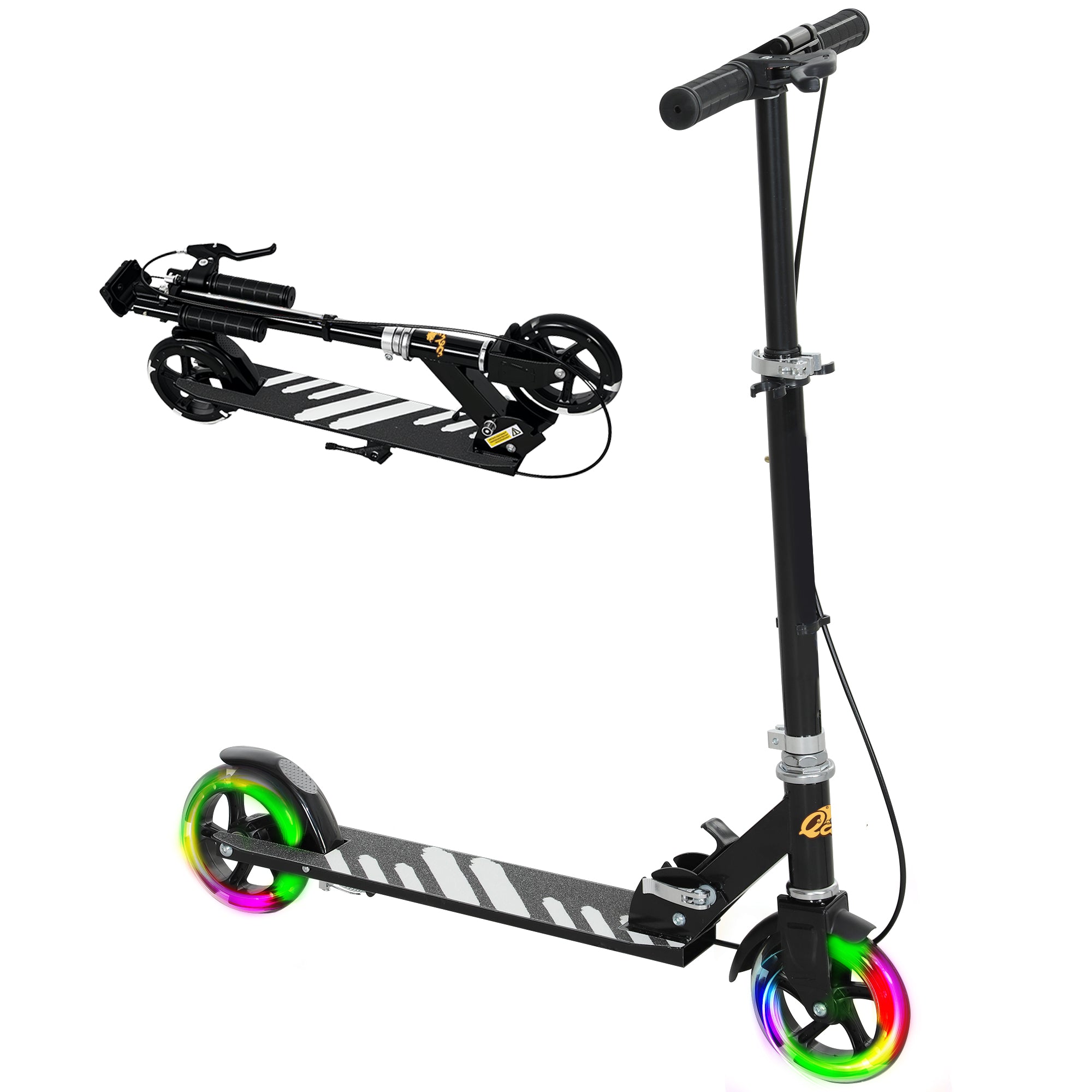 AIYAPLAY Scooter for Kids Ages 3-8 with Adjustable Handle, 2 Light up Wheels, Handbrake & Rear Brake for Girls and Boys, Black - North Peak Garden Furniture
