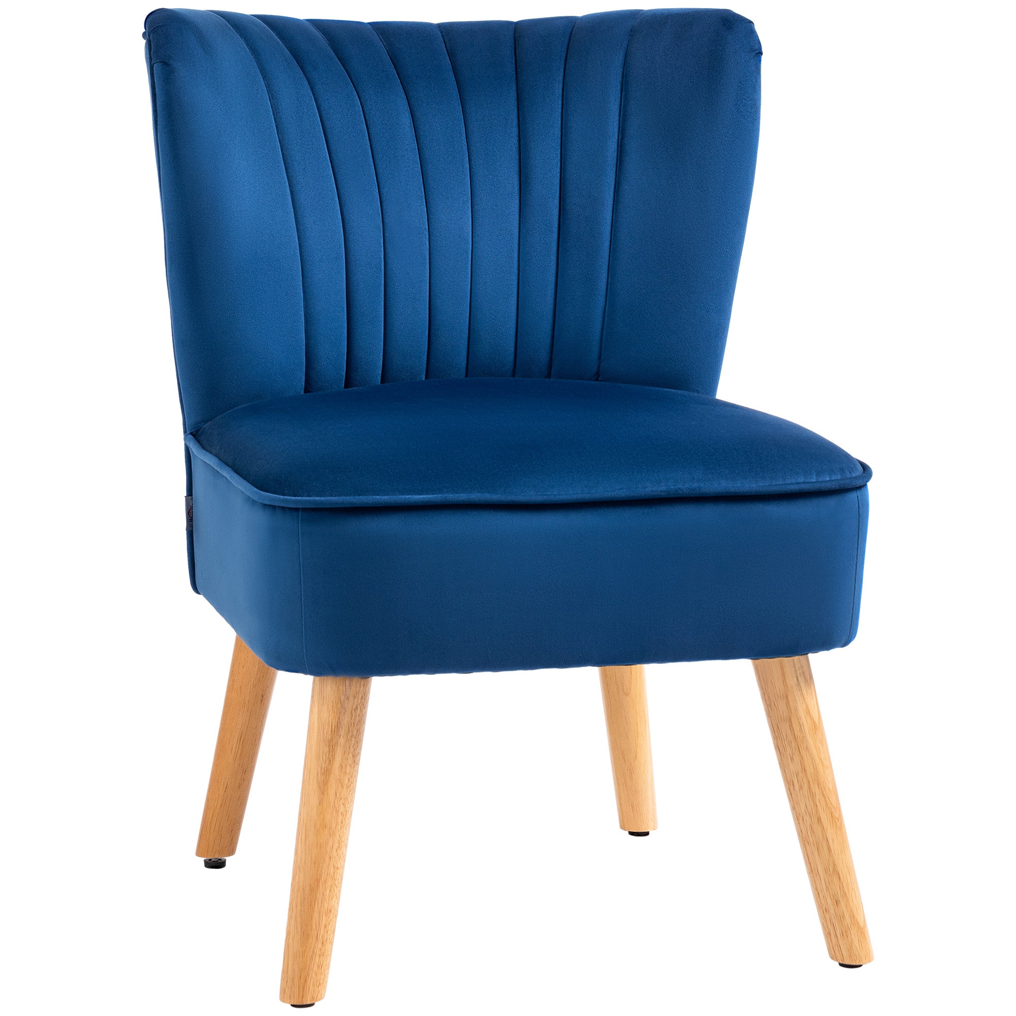 HOMCOM Modern Accent Chair, Fabric Living Room Chair with Rubber Wood Legs and Thick Padding, Dark Blue - North Peak Garden Furniture