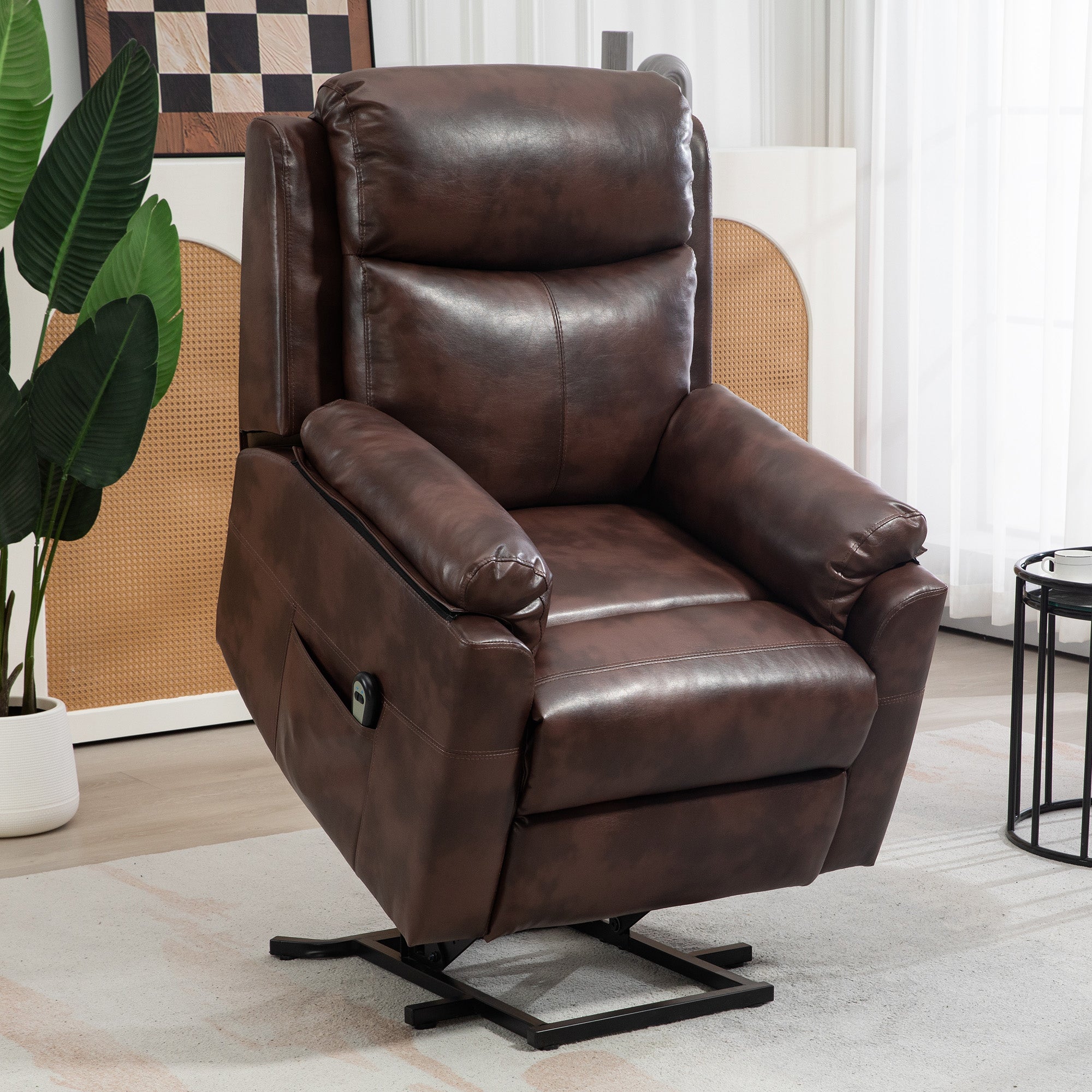 HOMCOM Faux Leather 70° Electric Riser Recliner Chair - Brown - North Peak Garden Furniture