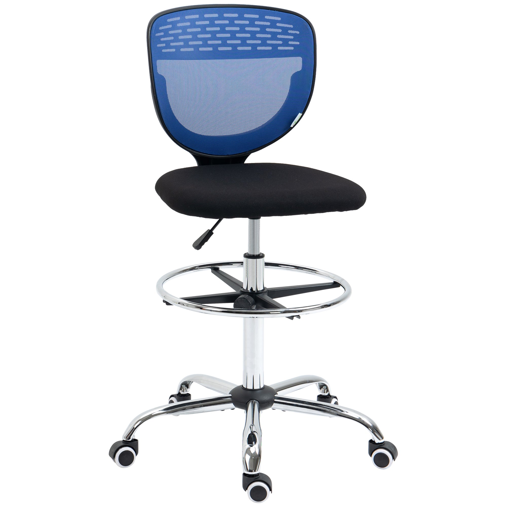 Vinsetto Drafting Chair, Swivel Office Draughtsman Chair, Mesh Standing Desk Chair with Lumbar Support, Adjustable Foot Ring, Armless, Dark Blue - North Peak Garden Furniture