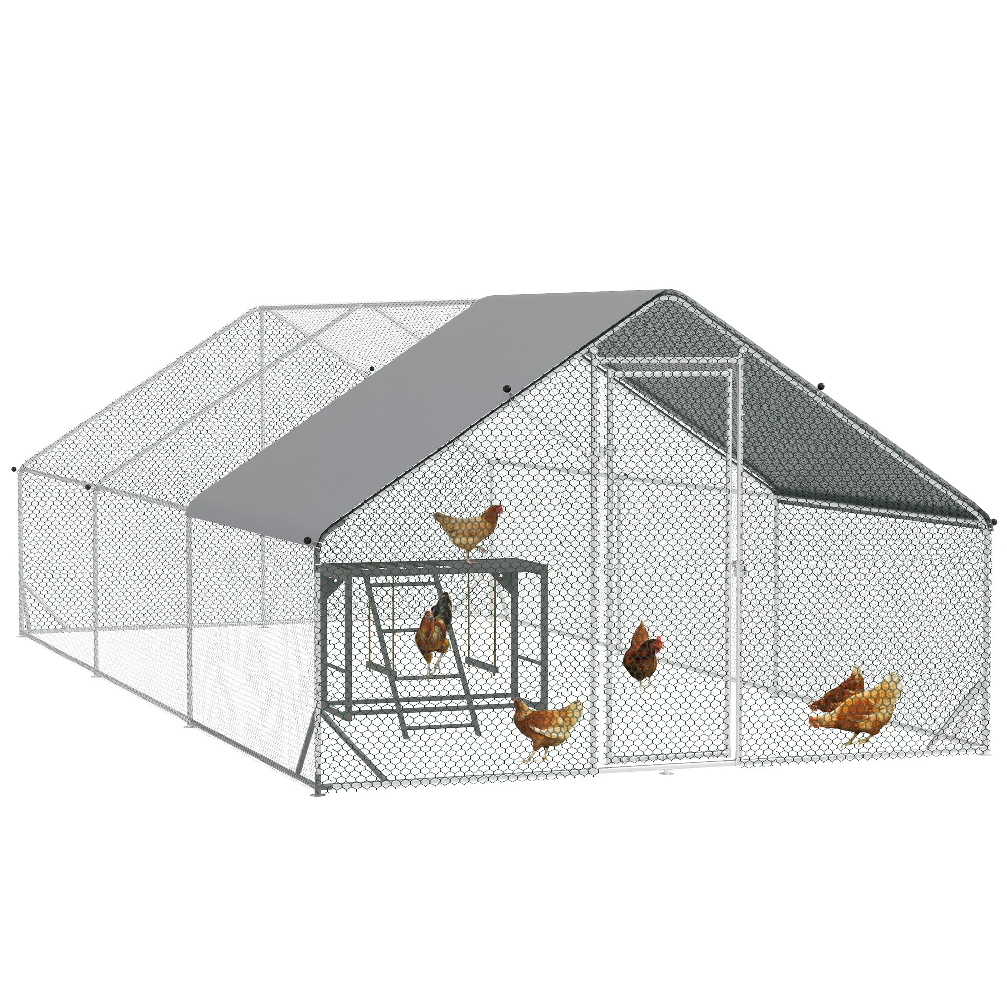 PawHut Walk In Chicken Run with Chicken Activity Shelf and Cover, 3 x 6 x 2m - North Peak Garden Furniture