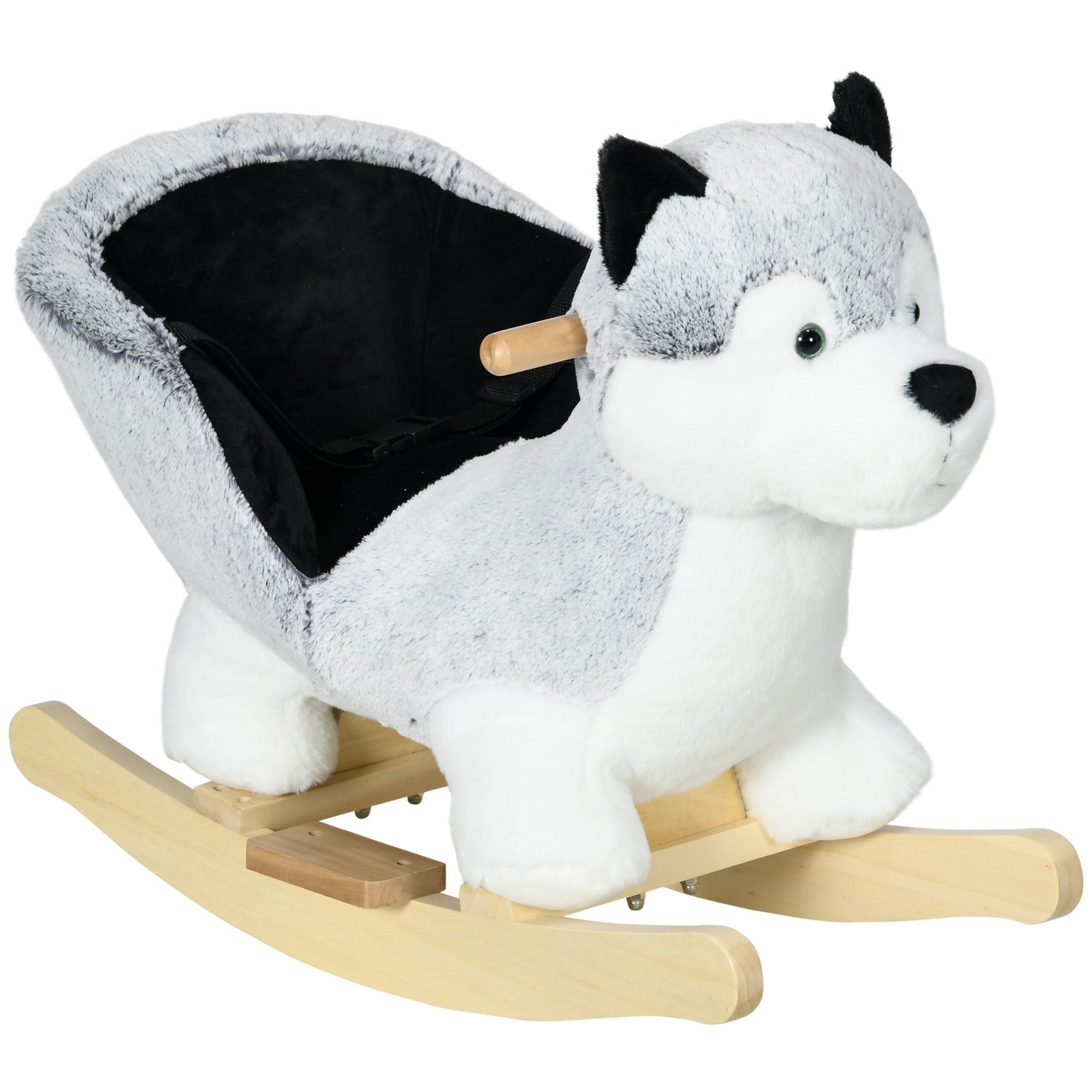 HOMCOM Baby Rocking Horse, Husky-Designed Plush Rocking Animal, with Sounds, Seatbelt, for Ages 18-36 Months - Grey - North Peak Garden Furniture