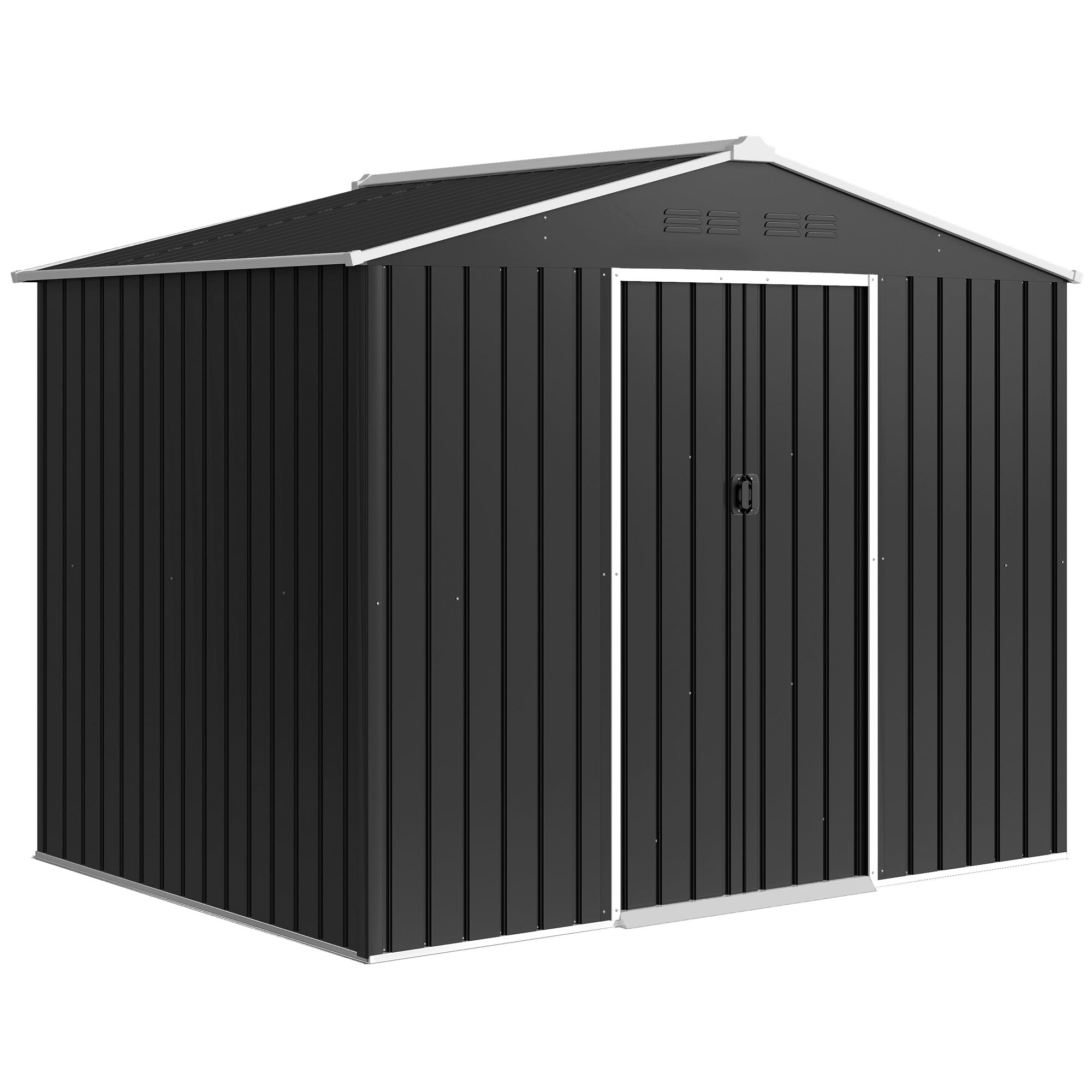 Outsunny 8 x 6ft Galvanised Steel Shed, with Double Door - Dark Grey