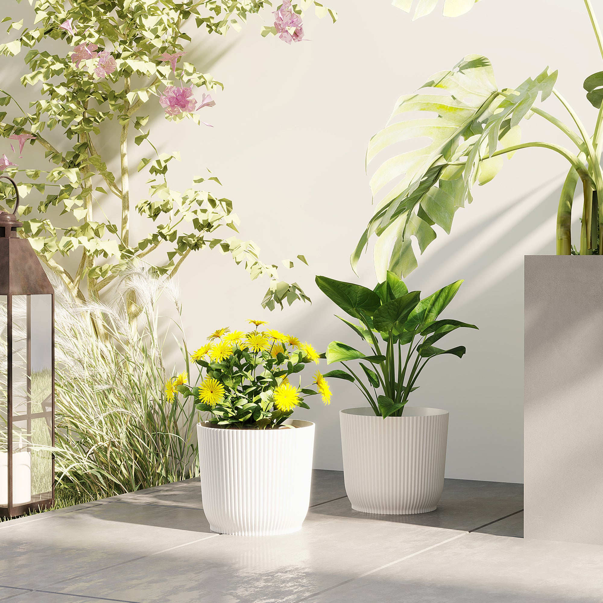 Outsunny Set of Two Ф22cm Planters - White - North Peak Garden Furniture