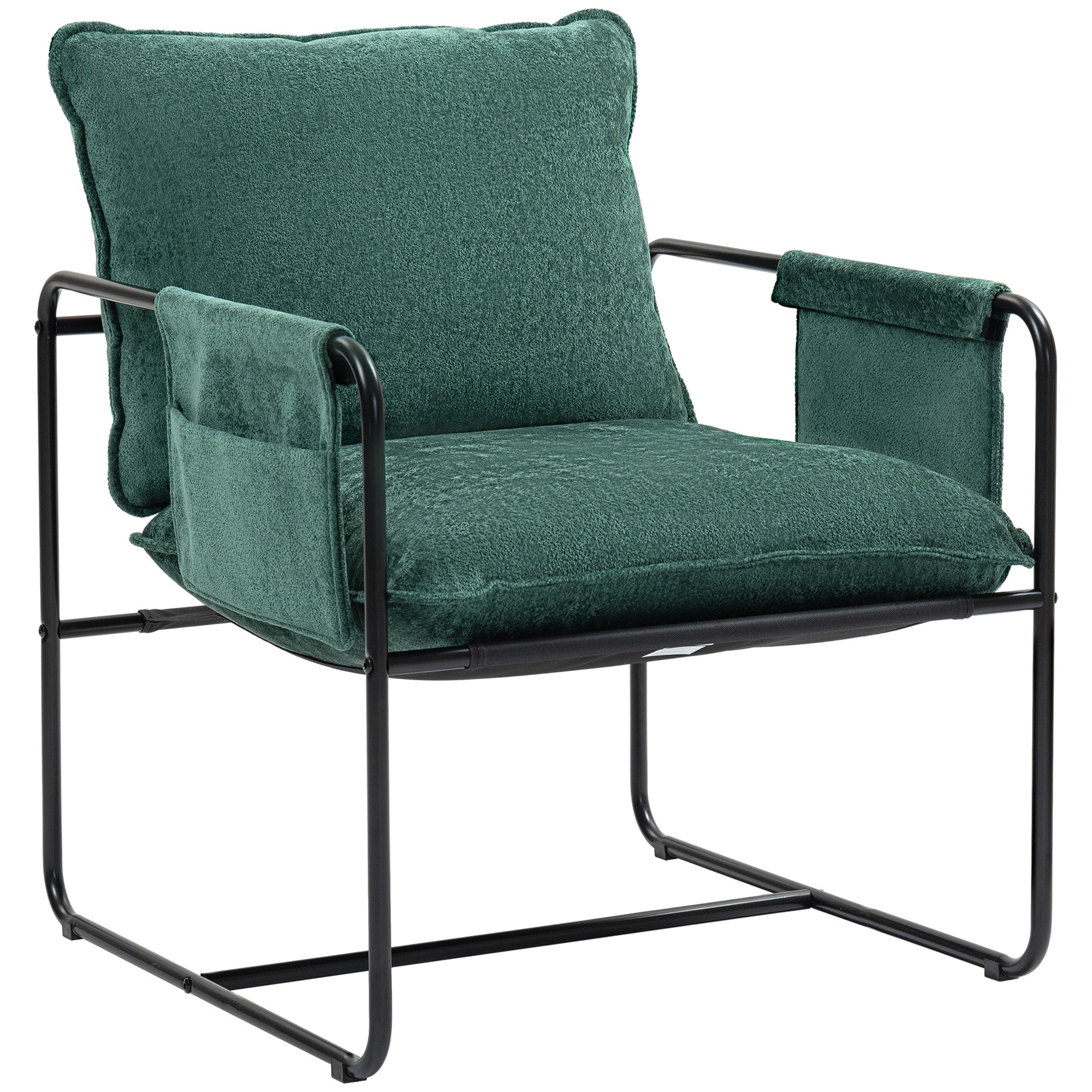 HOMCOM Minimal Padded Accent Chair, with Pockets - Green - North Peak Garden Furniture