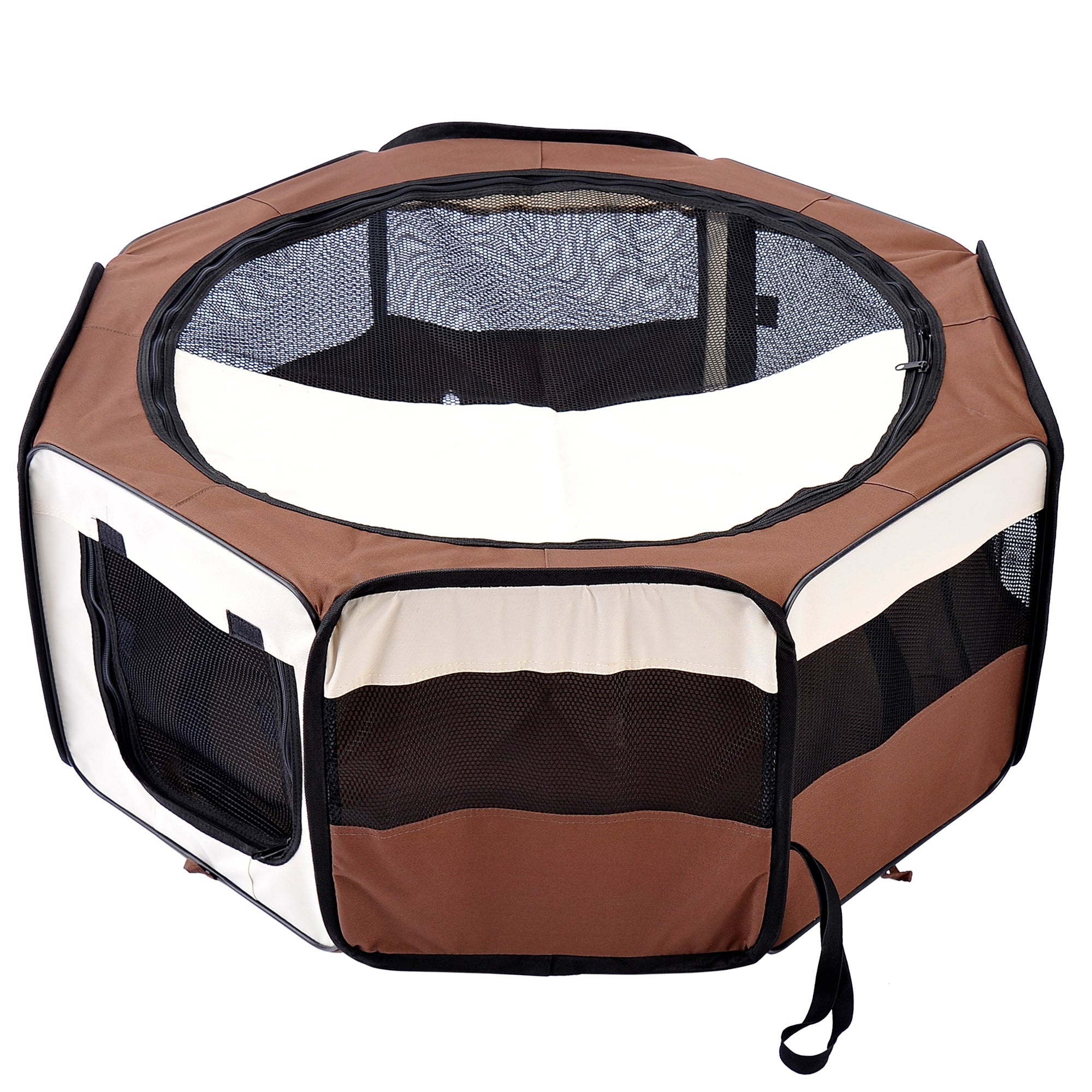 PawHut Portable Cat Dog Playpen Pet Puppy Rabbit Guinea Pig Pen Run Dia 90 x 41H cm Indoor & Outdoor Brown - North Peak Garden Furniture