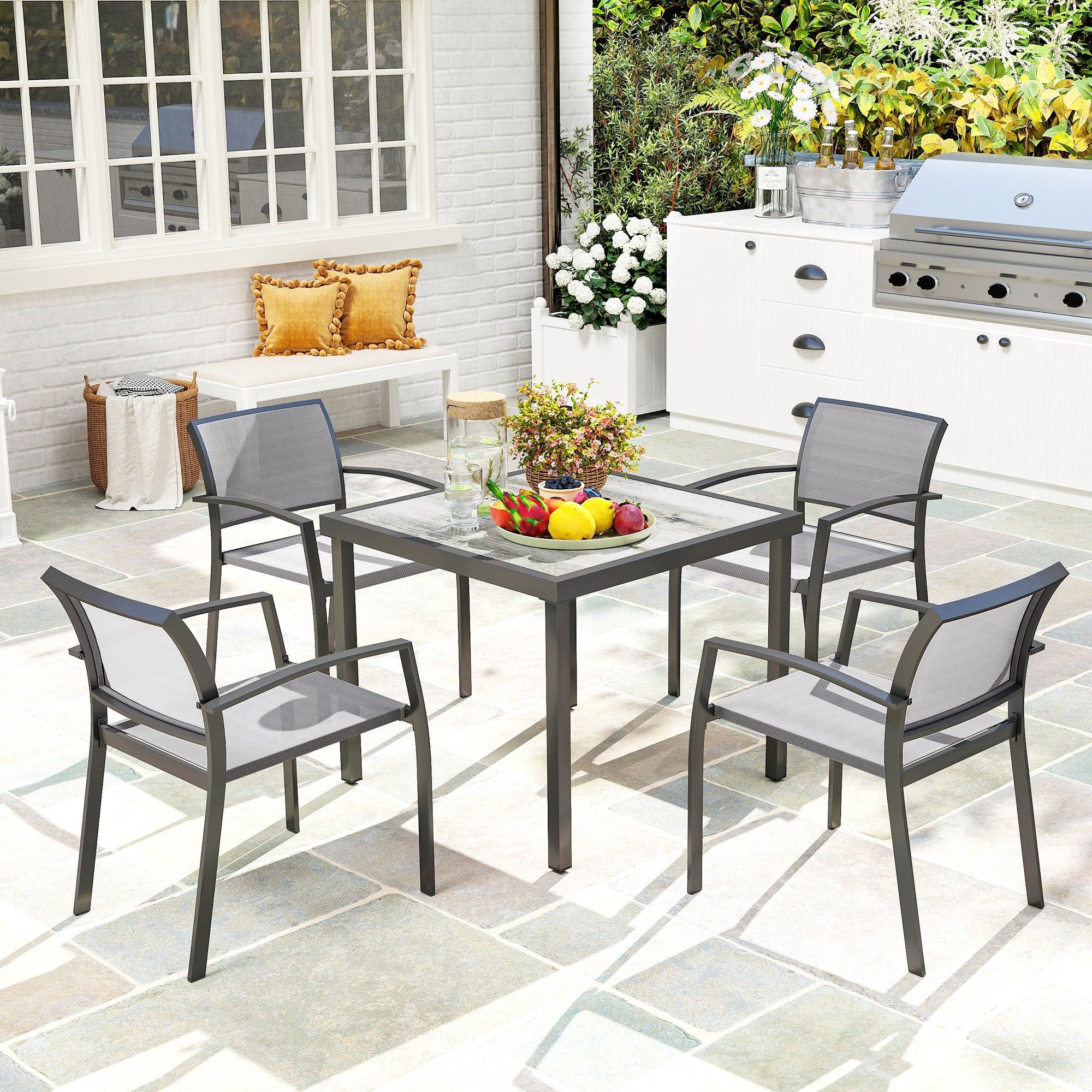 Outsunny Five-Piece Outdoor Garden Dining Set - Grey - North Peak Garden Furniture
