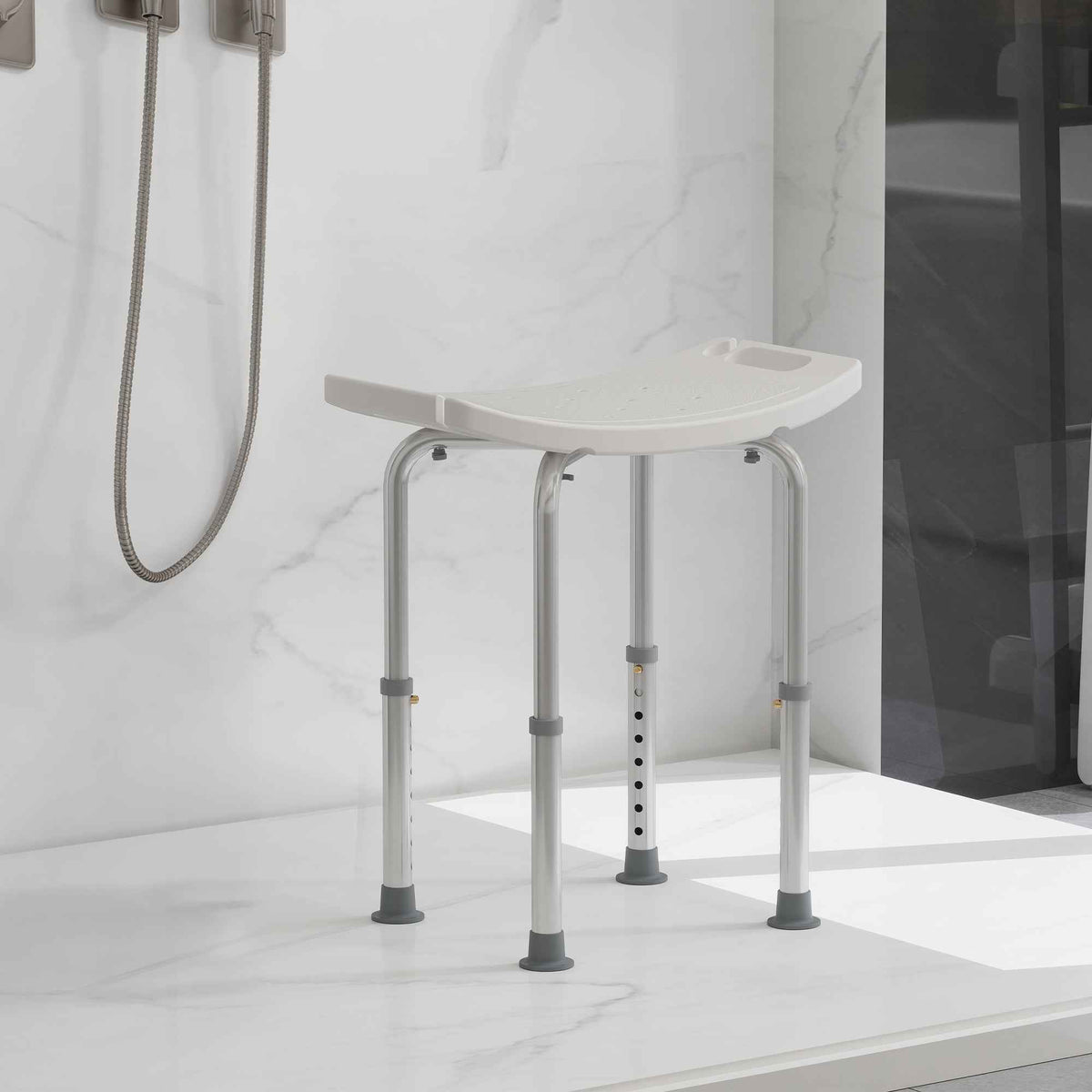 HOMCOM Height Adjustable Bath Stool, Aluminium Shower Stool with Non-Slip Pads for Elderly, Disabled, Seniors, Pregnant, White