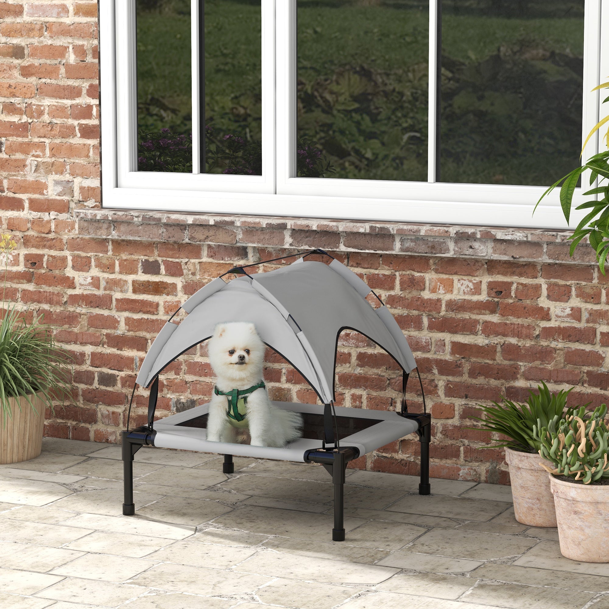 PawHut Cooling Raised Pet Bed w/ Washable Breathable Mesh, for Small Medium Dogs, 76 x 61 x 69.5cm - Light Grey - North Peak Garden Furniture