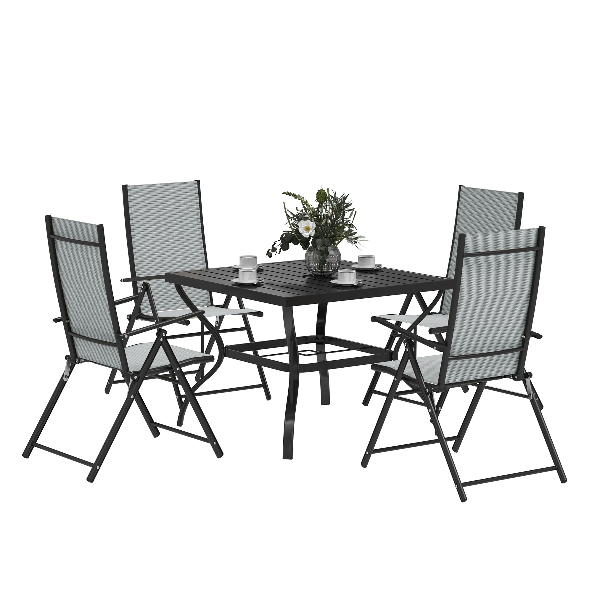 Outsunny Five-Piece Steel Frame Patio Set - Grey/Black - North Peak Garden Furniture