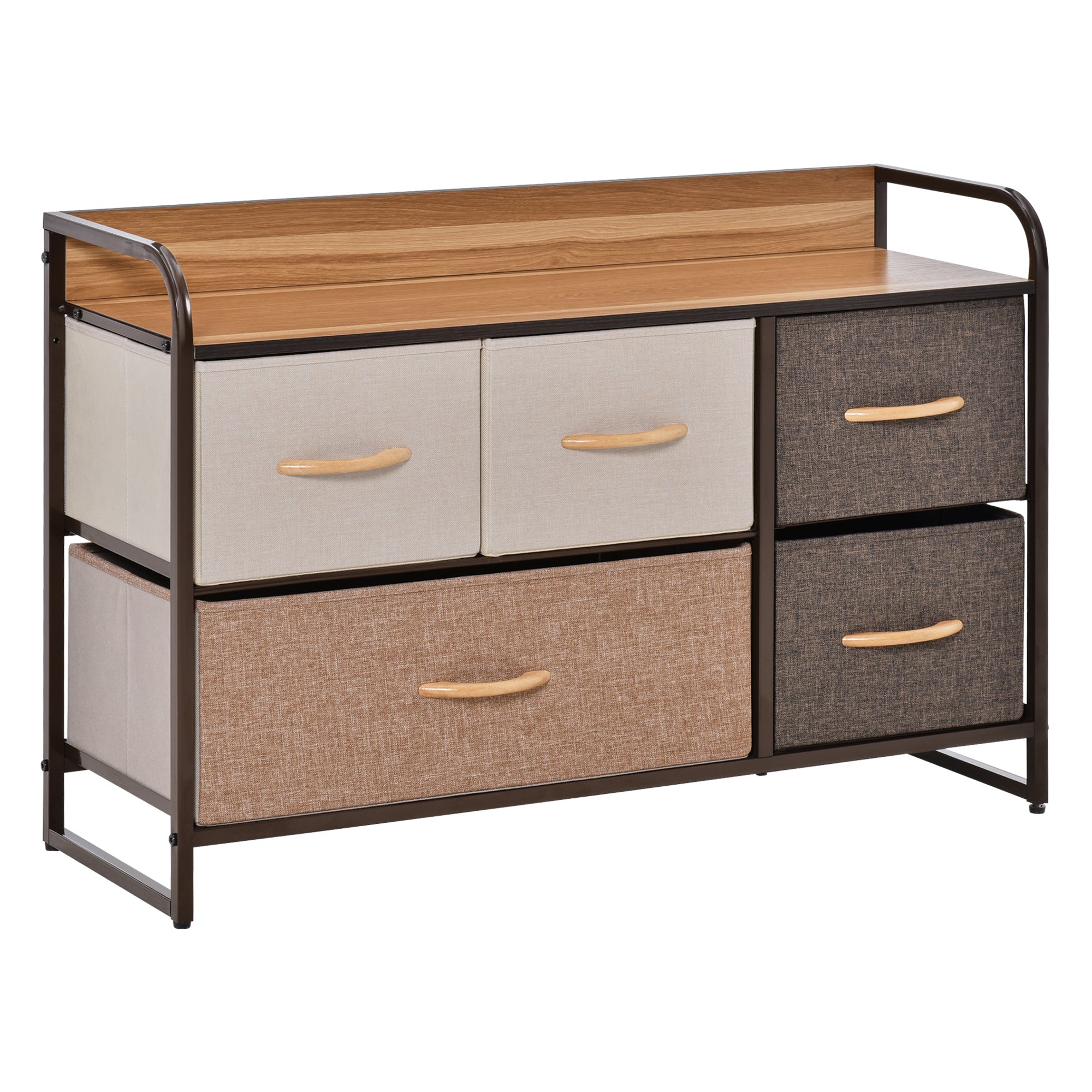 HOMCOM 5-Drawer Dresser, Linen Fabric Chest of Drawers, Dresser Tower Unit for Bedroom Hallway Entryway, Storage Organizer with Steel Frame Wooden Top - North Peak Garden Furniture