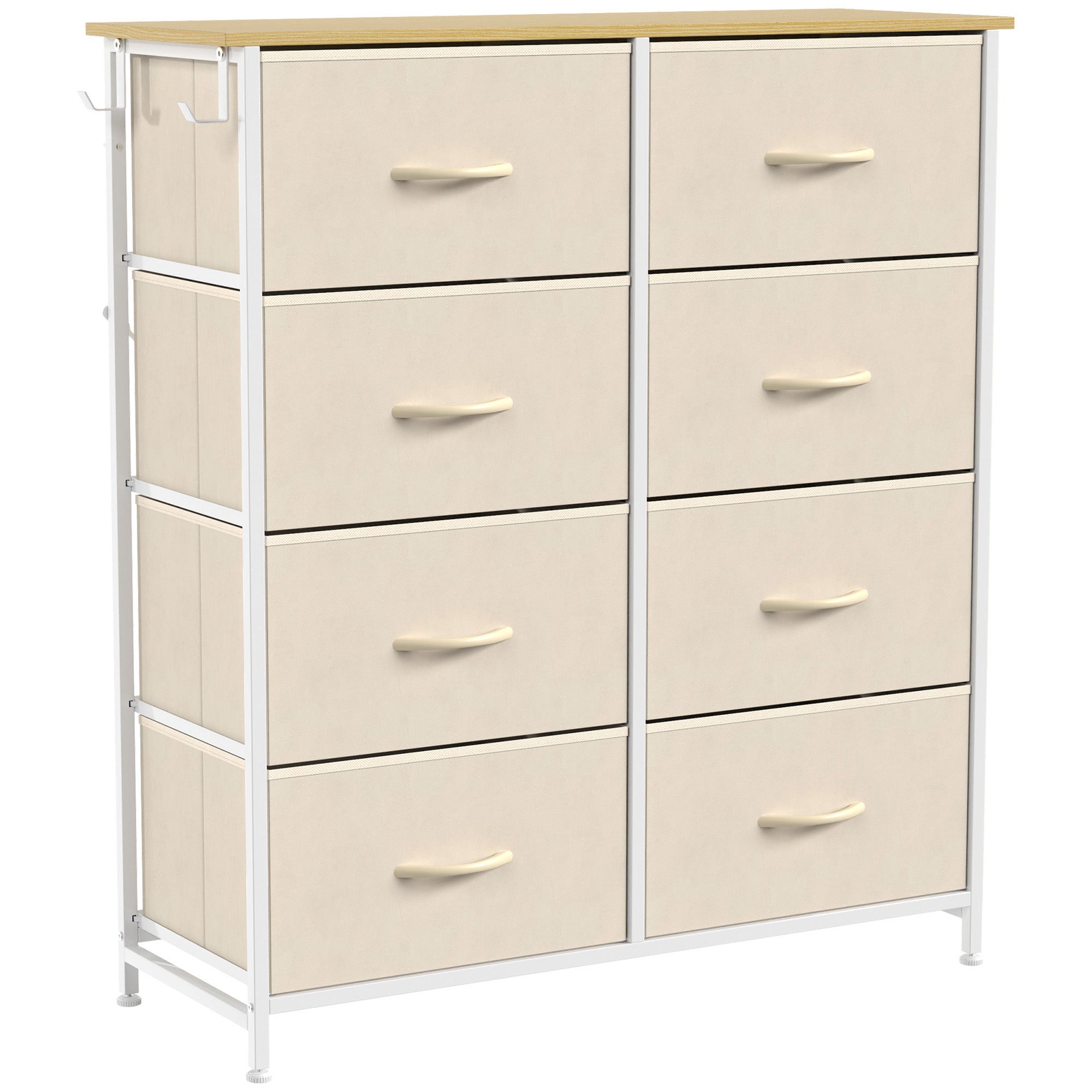 HOMCOM Chest of Drawers, Dresser with 8 Fabric Drawers, Tall Storage Unit with 4 Pockets and 2 Hooks Steel Frame, Beige