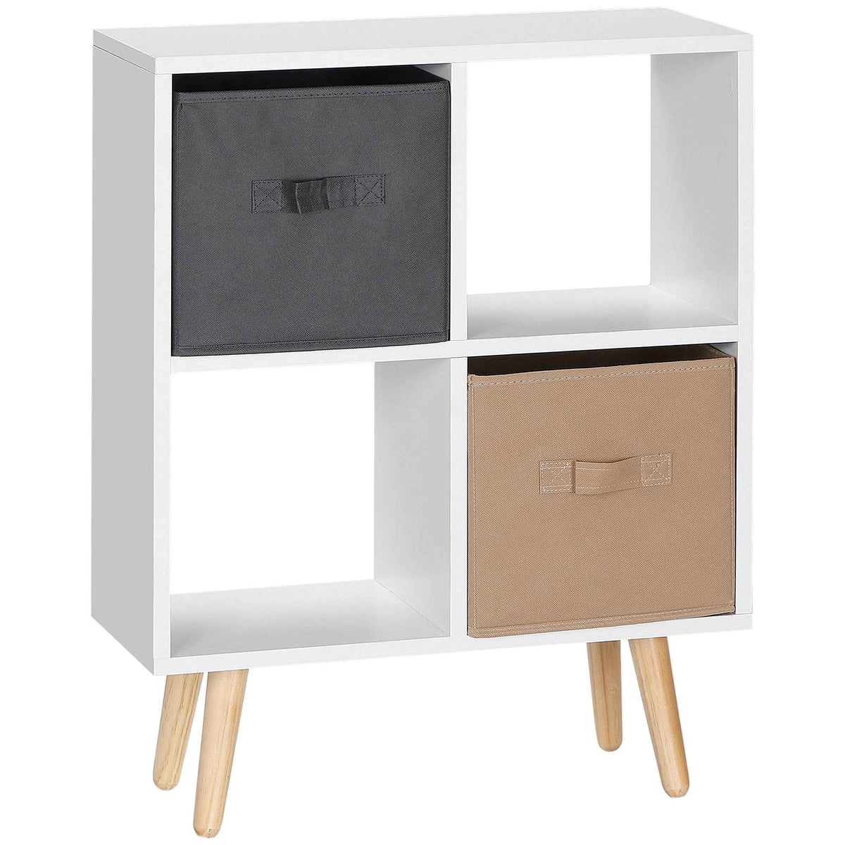 HOMCOM Freestanding 4 Cube Unit Cabinet Unit w/ 3 Fabric Drawers Handles Home Office Storage Shelves