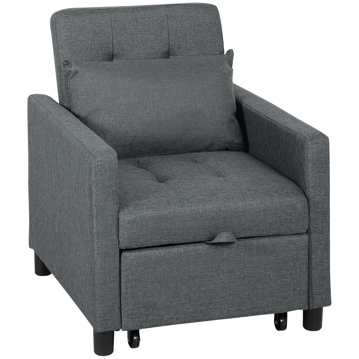 HOMCOM 3-In-1 Chair Bed, Convertible Sleeper Chair with Adjustable Backrest, Pillow and Footrest for Living Room, Dark Grey