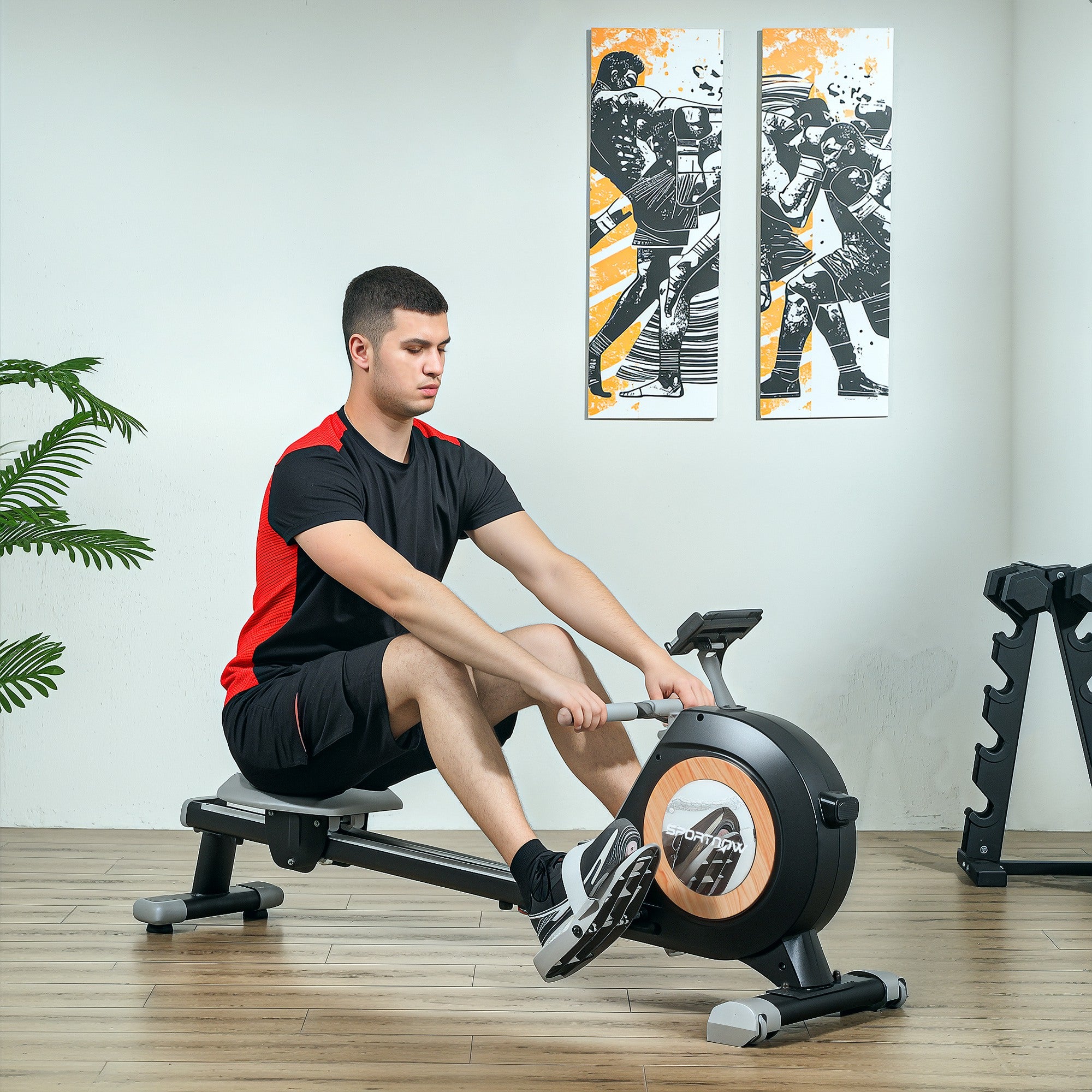 SPORTNOW Rowing Machine, 16-Level Magnetic Rower Machine with LCD Monitor and Phone Holder, Vertical Storage, for Home Gym Cardio Training, 150kg Weight Capacity, Black - North Peak Garden Furniture