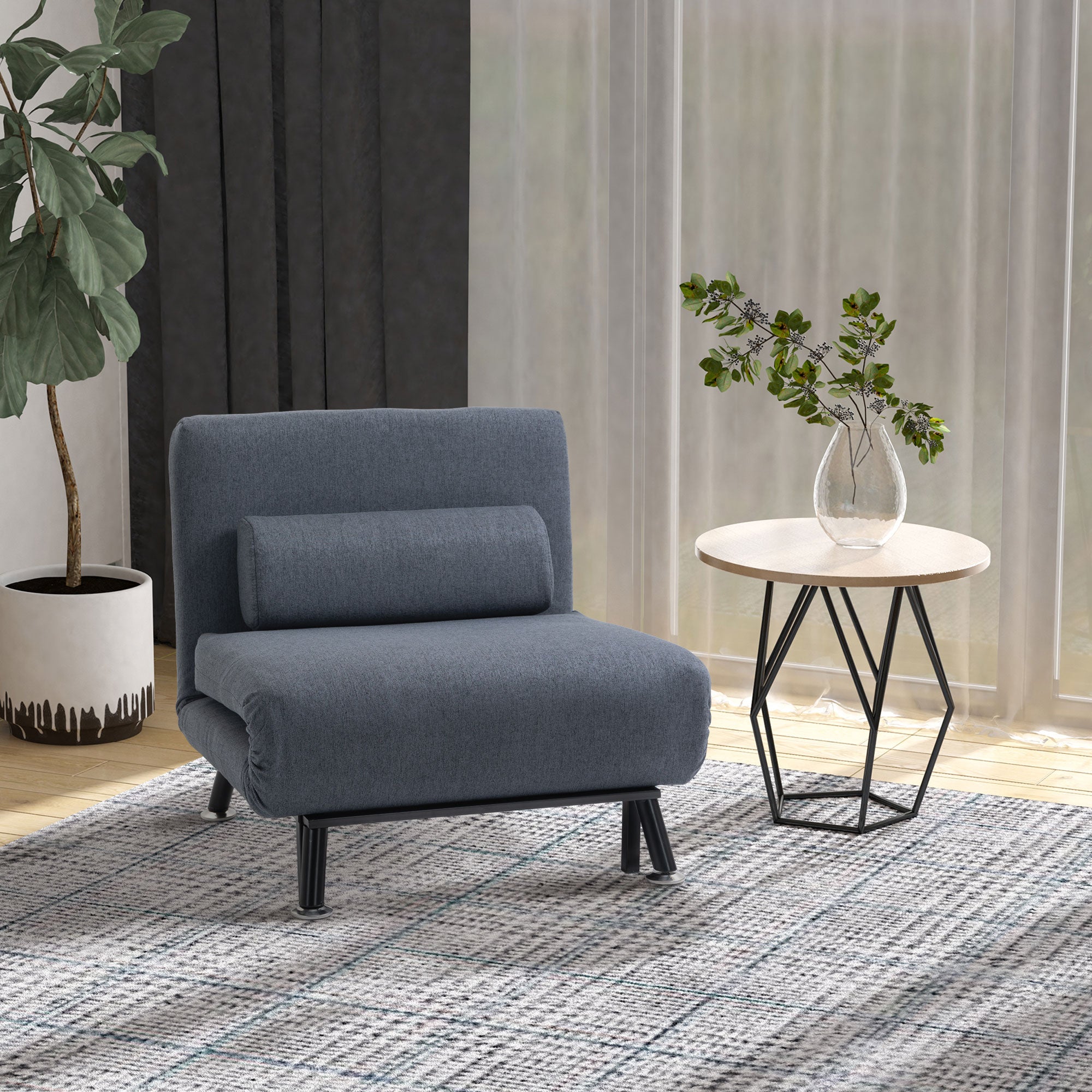 HOMCOM Single Sofa Bed, Chair Bed, 3-in-1 Convertible Sleeper Chair with Adjustable Backrest, Pillow, for Living Room, Bedroom, Black - North Peak Garden Furniture