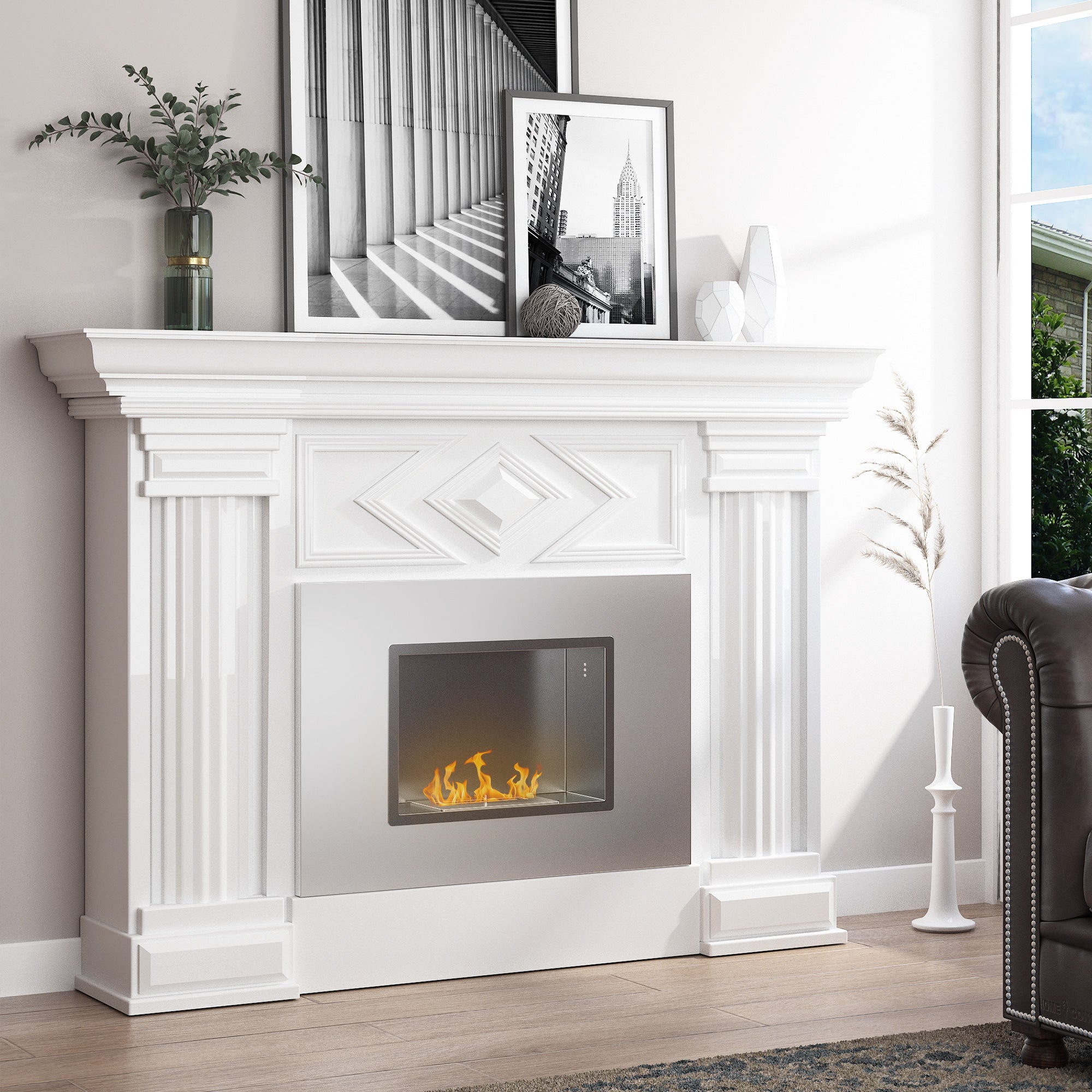 HOMCOM Wall Mounted Ethanol Fireplace, Stainless Steel Bioethanol Heater Stove Fire with 1.5L Tank, 3 Hour Burning Time, Silver - North Peak Garden Furniture