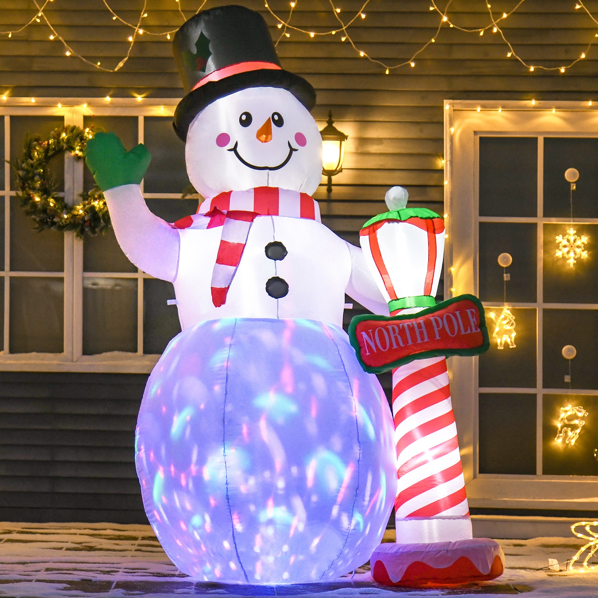 HOMCOM 8ft Tall Christmas Inflatable Snowman with Street Lamp, Lighted for Home Indoor Outdoor Garden Lawn Decoration Party Prop - North Peak Garden Furniture