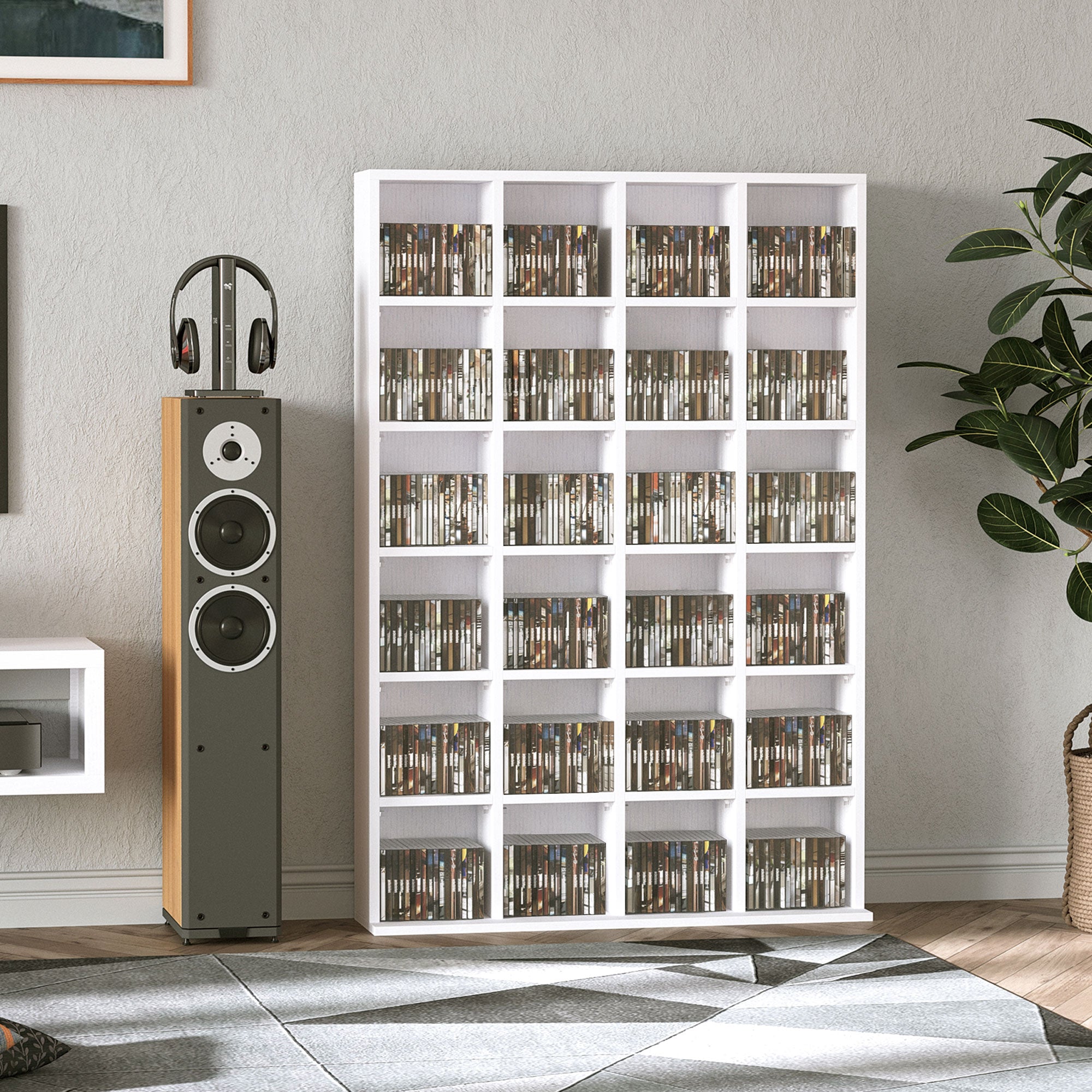 HOMCOM CD Storage Unit with Adjustable Shelves, 89 x 130.5 cm, White - North Peak Garden Furniture