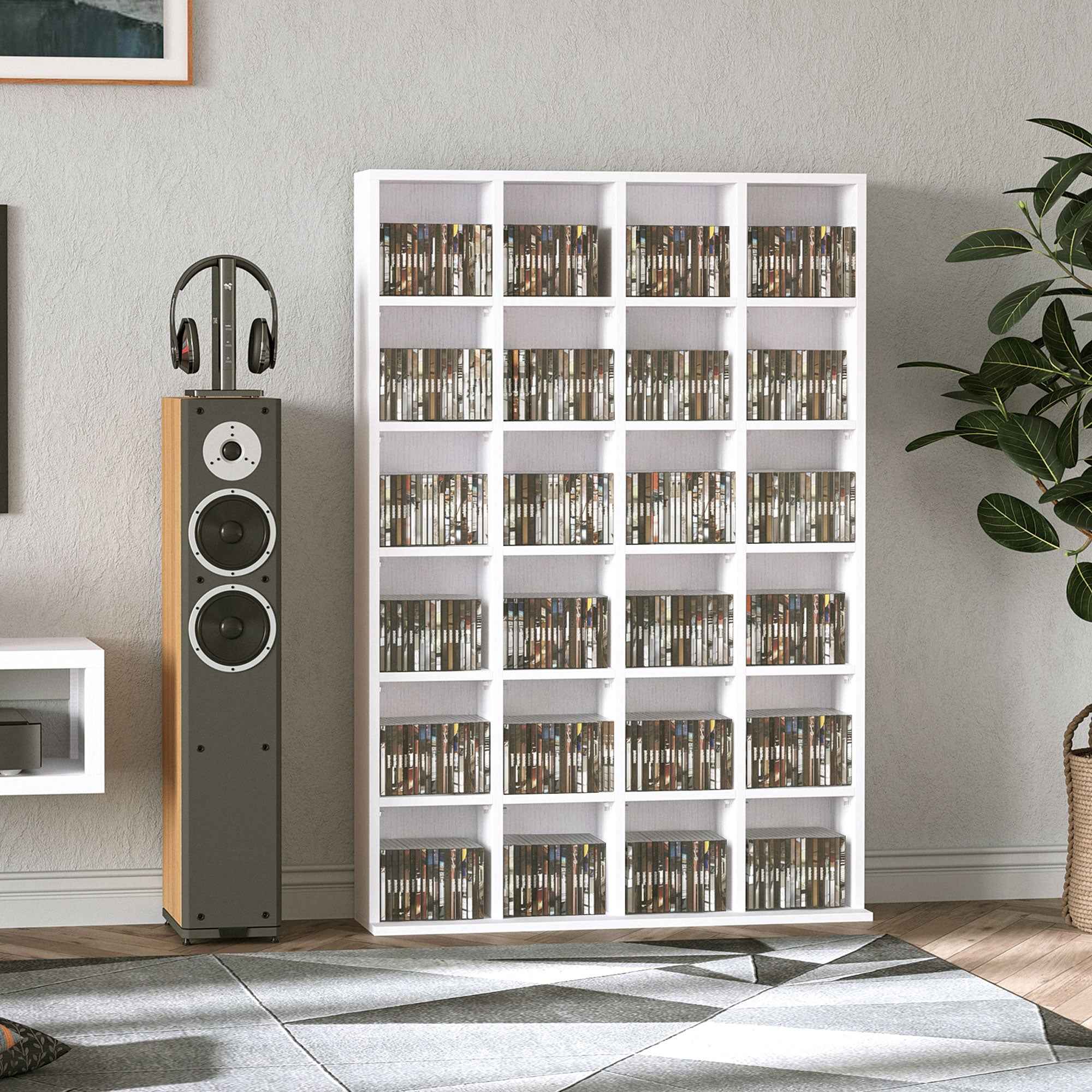 HOMCOM CD Storage Unit with Adjustable Shelves, 89 x 130.5 cm, White