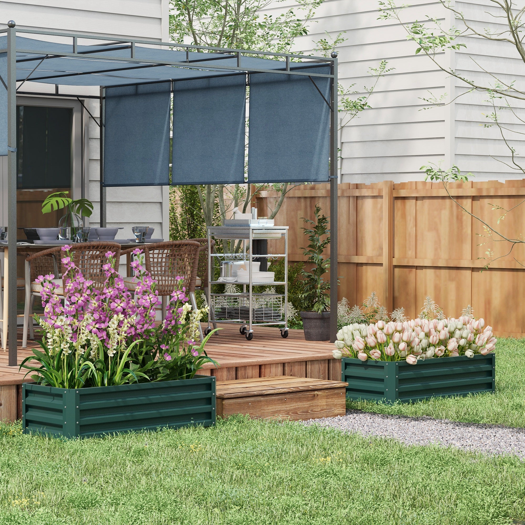 Outsunny Steel Raised Beds for Garden, Outdoor Planter Box, Set of 2, for Flowers, Herbs and Vegetables, Green - North Peak Garden Furniture