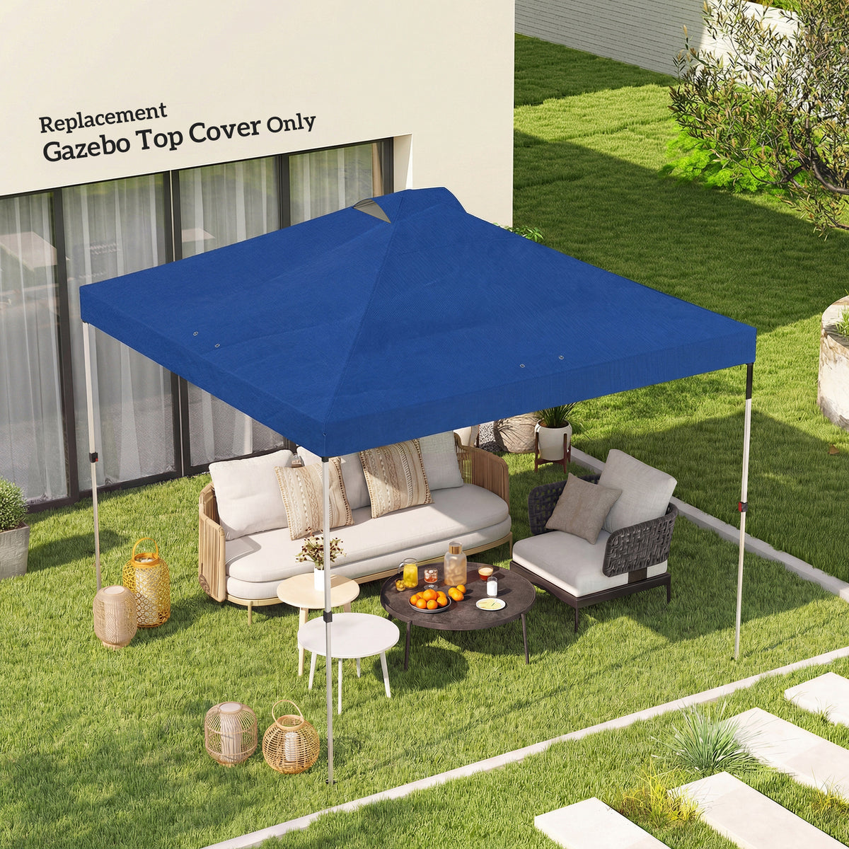 Outsunny Gazebo Roof Replacement UV50+ Waterproof Pop Up Canopy Cover with 8 Drainage Holes 3 x 3 m Blue