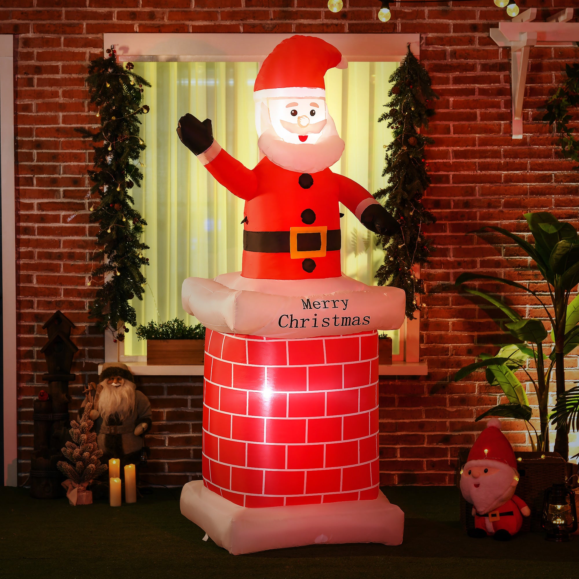HOMCOM 7ft Christmas Inflatable Santa Claus from Chimney, Blow-Up Outdoor LED Garden Display for Lawn, Party - North Peak Garden Furniture