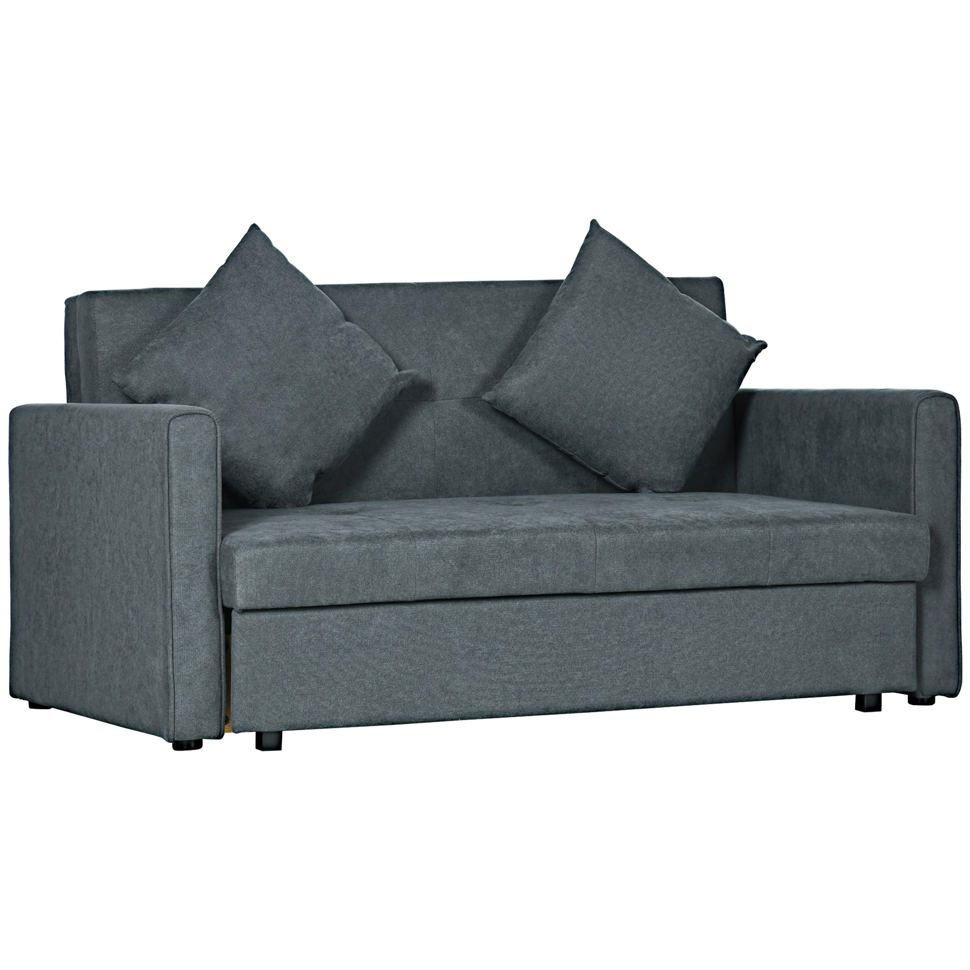 HOMCOM 2 Seater Sofa Bed, Convertible Bed Settee, Modern Fabric Loveseat Sofa Couch with 2 Cushions, Hidden Storage for Living Room, Guest Room, Dark Grey - North Peak Garden Furniture