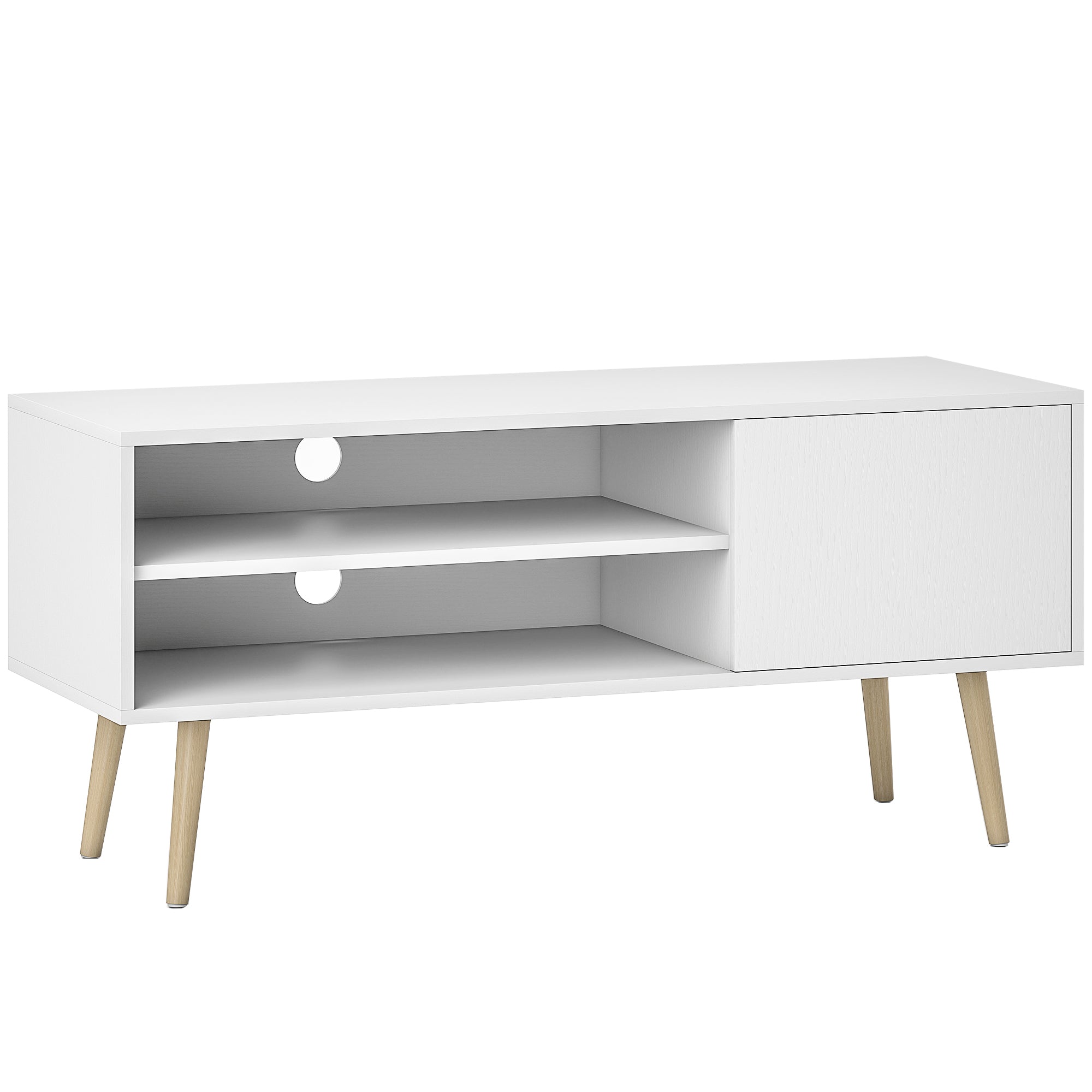 HOMCOM TV Stand up to 55 Inches, TV Unit with Open Shelves and Cable Holes - White - North Peak Garden Furniture